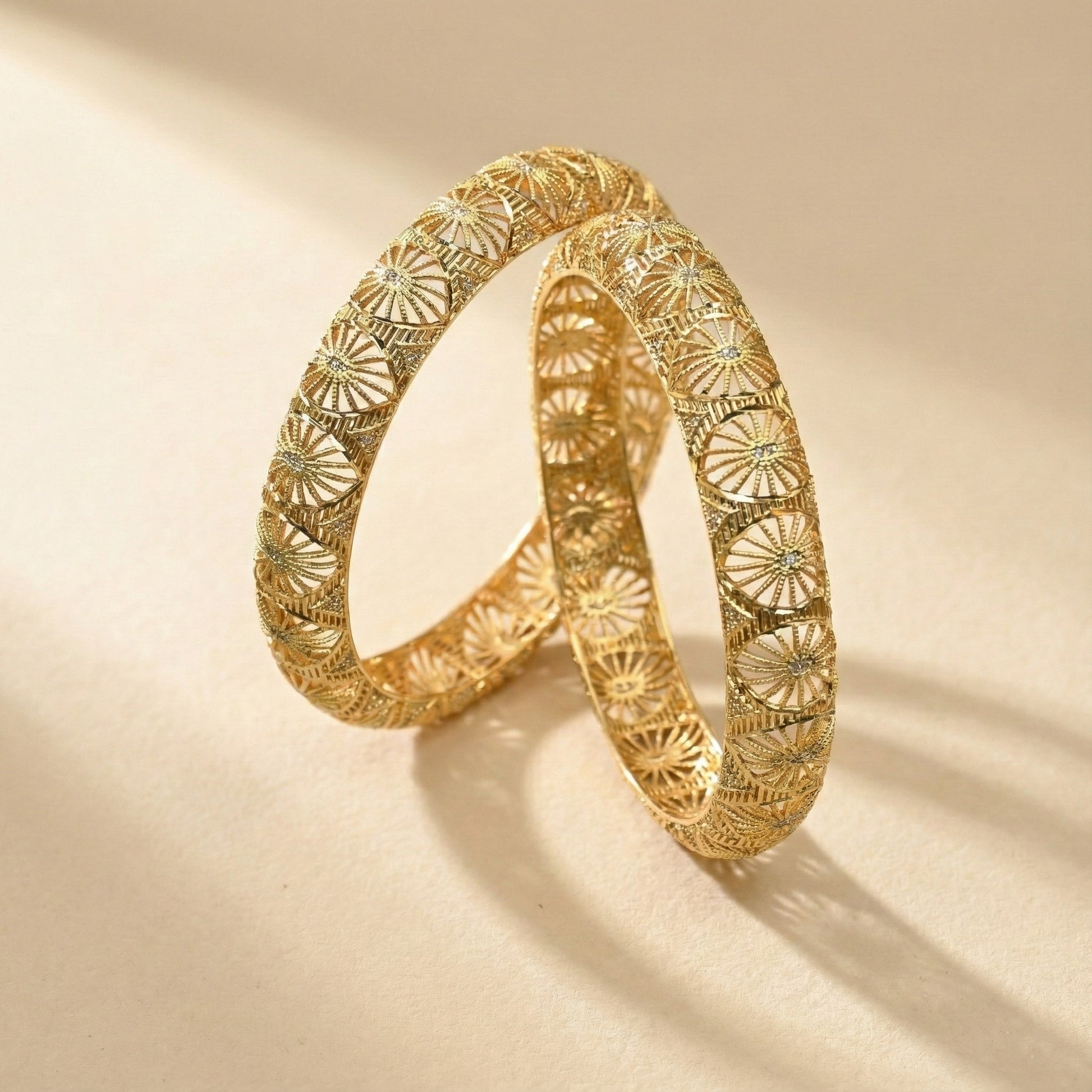 Aurevine Radiant Motif Bangles in Silver 925 (Gold Polished)