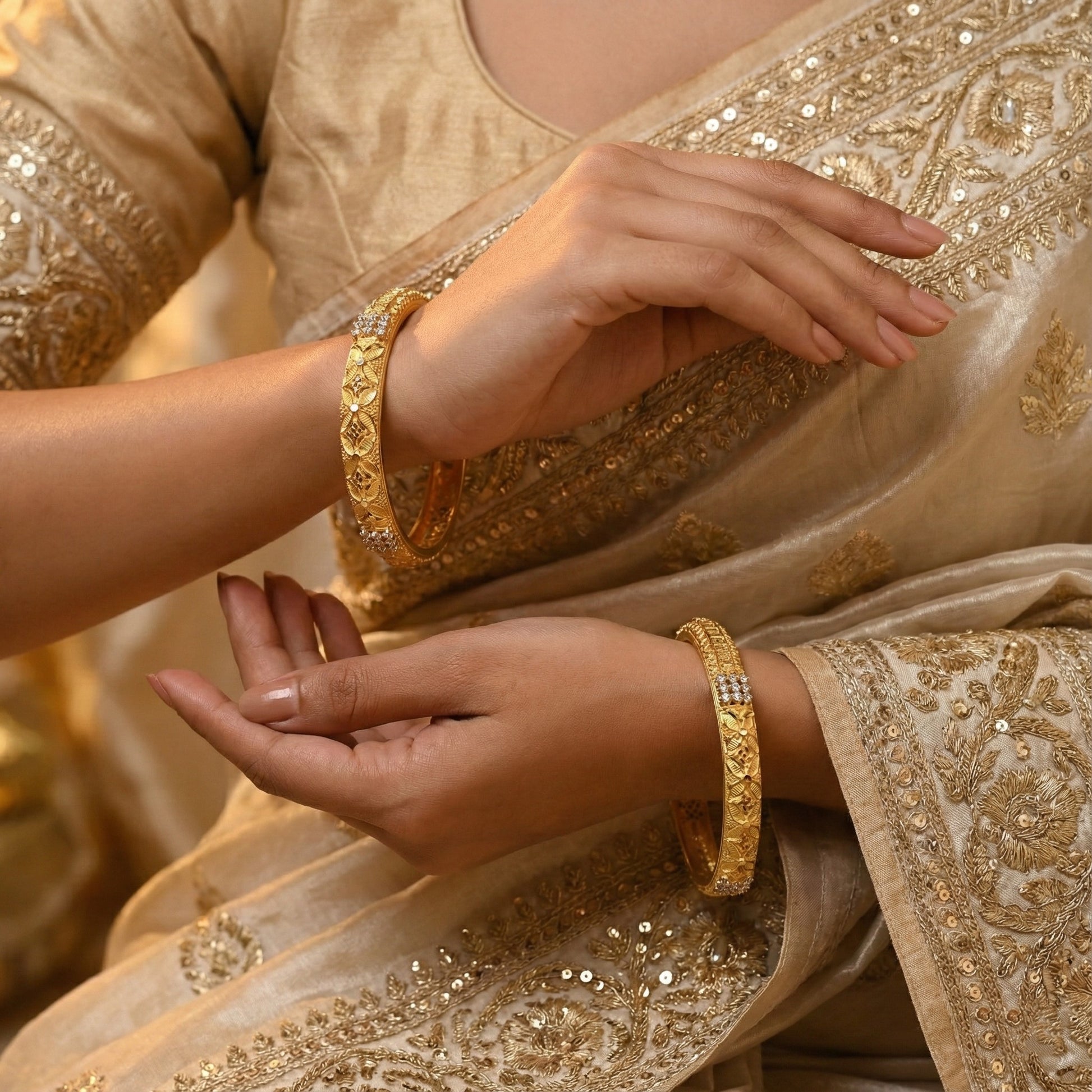 Sorvaya Heritage Engraved Bangles in Silver 925 (Gold Polished)