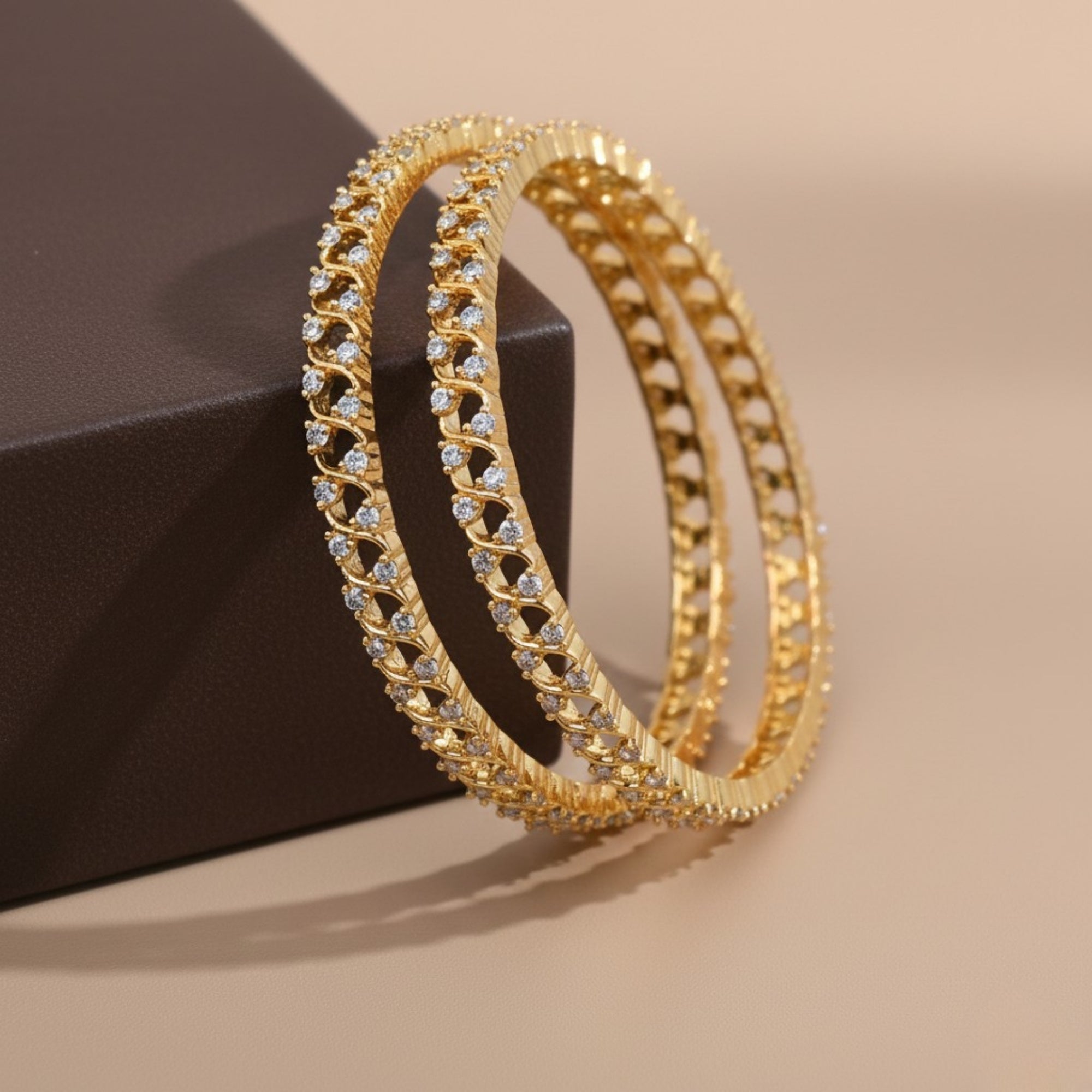 Elira Interlink CZ Silver 925 Bangle Pair (Gold-Plated)