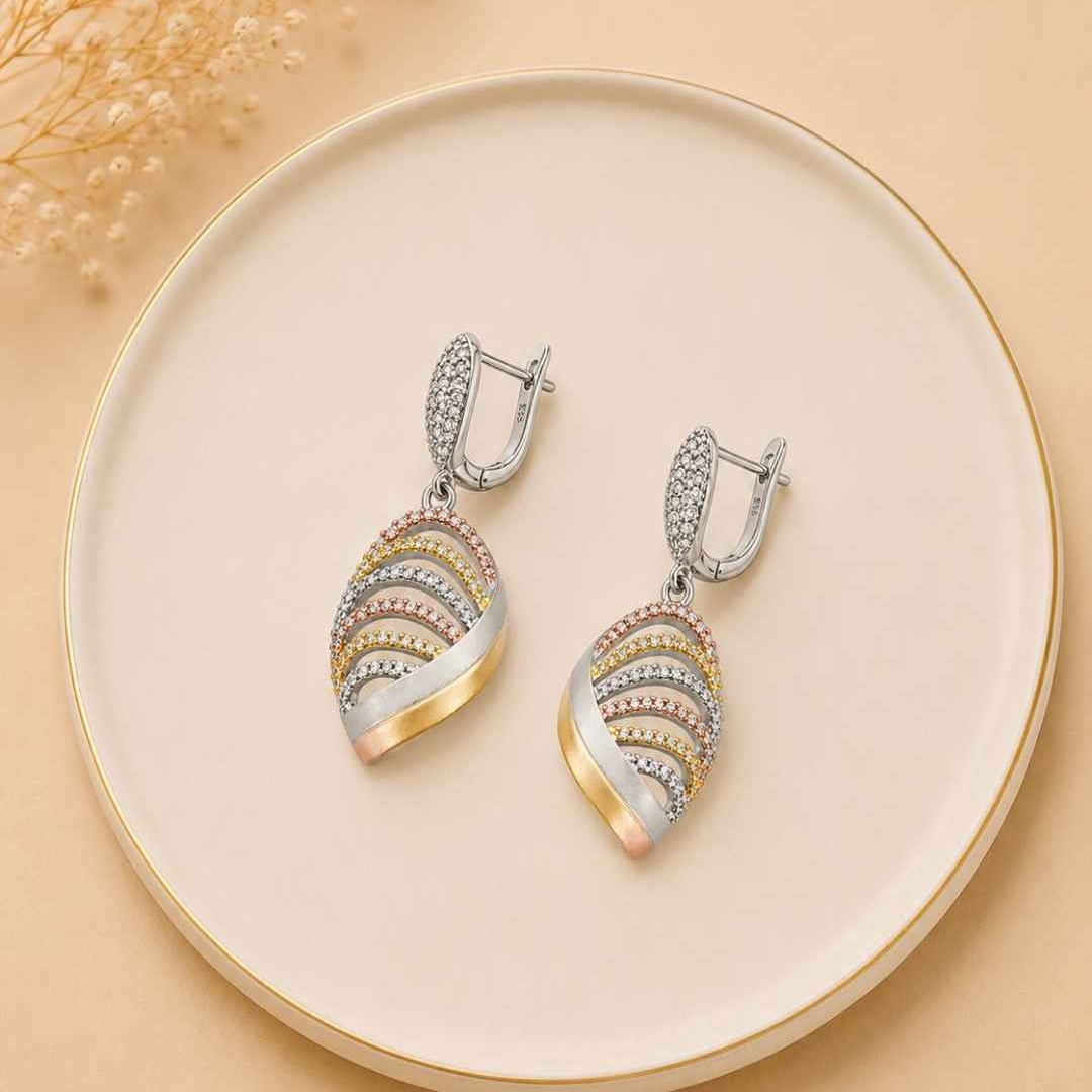 Dual Tone Swirled Ribbon Silver 925 Earrings