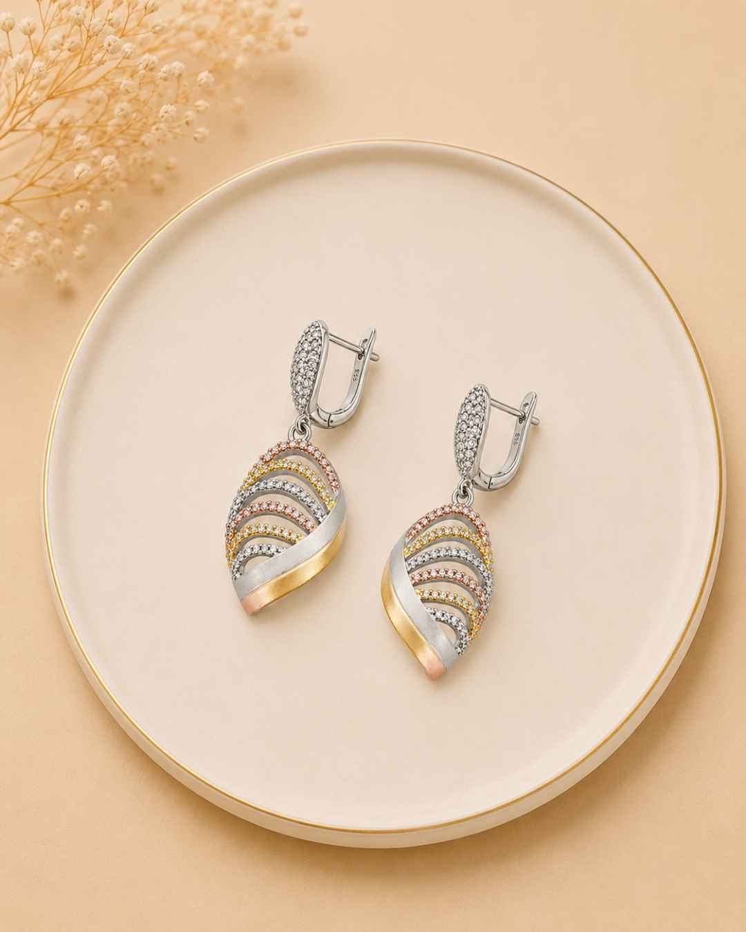 Dual Tone Swirled Ribbon Silver 925 Earrings
