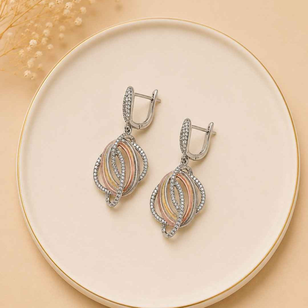 Dual Tone Interlocking Orbit Silver 925 Earrings