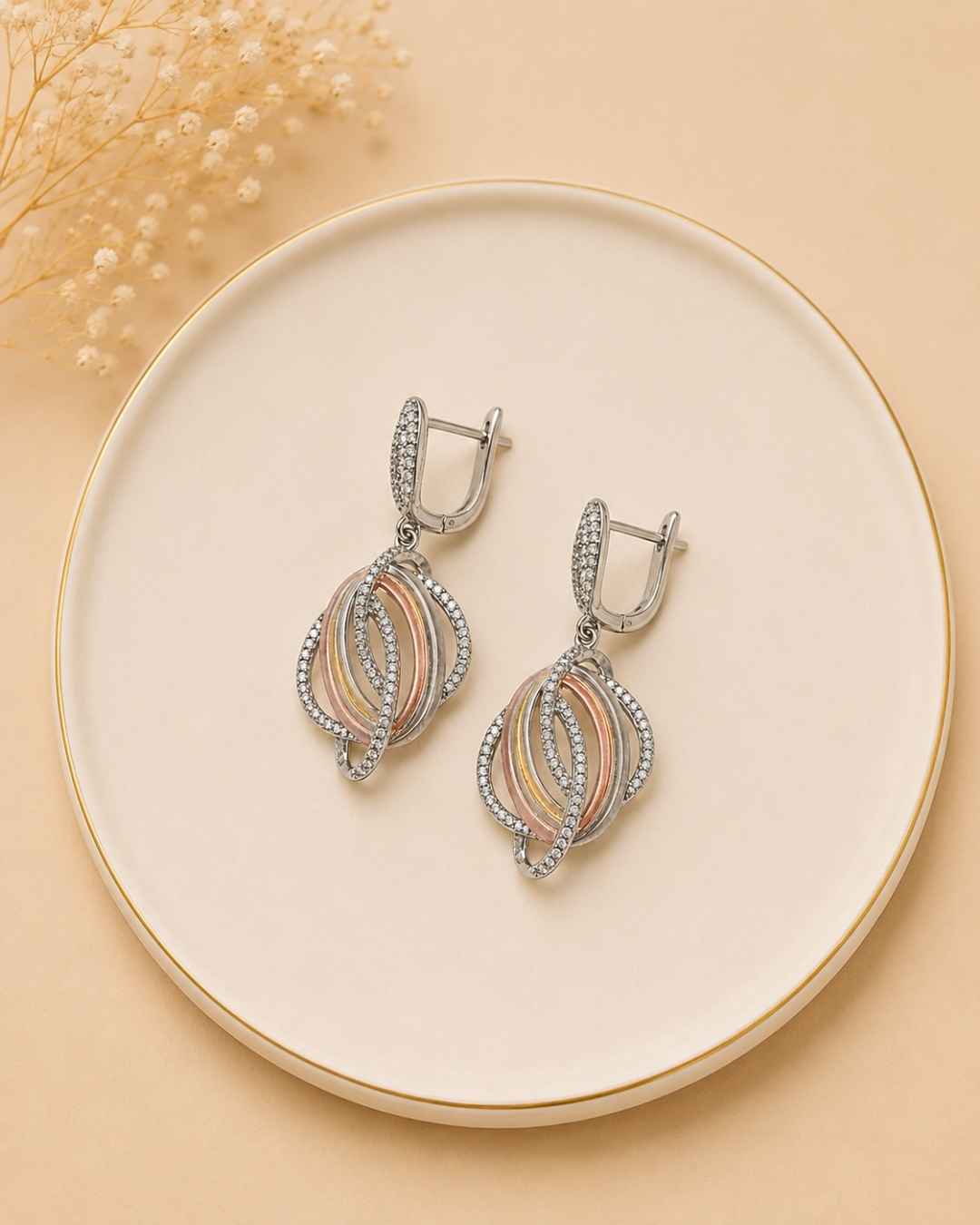 Dual Tone Interlocking Orbit Silver 925 Earrings