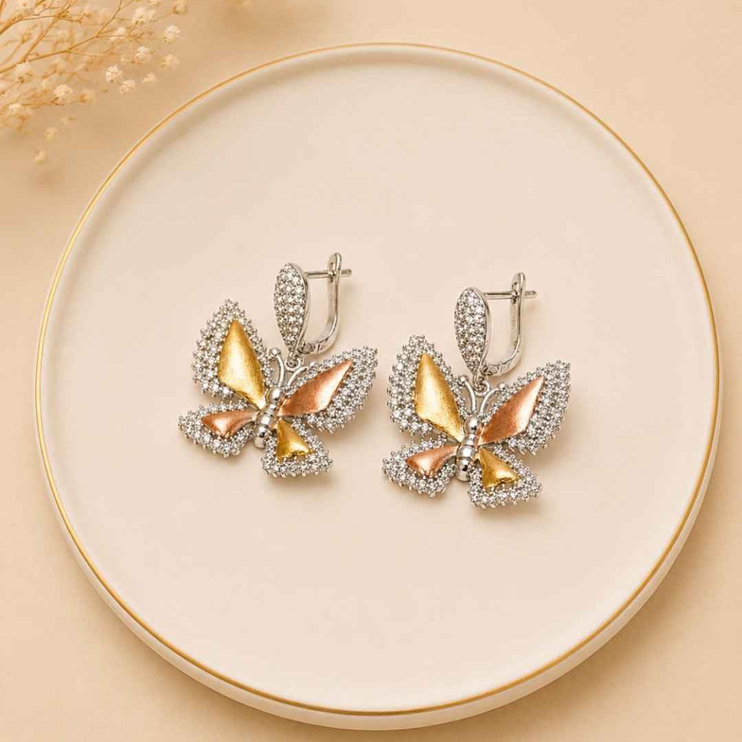 Dual Tone Butterfly Silver 925 Earrings