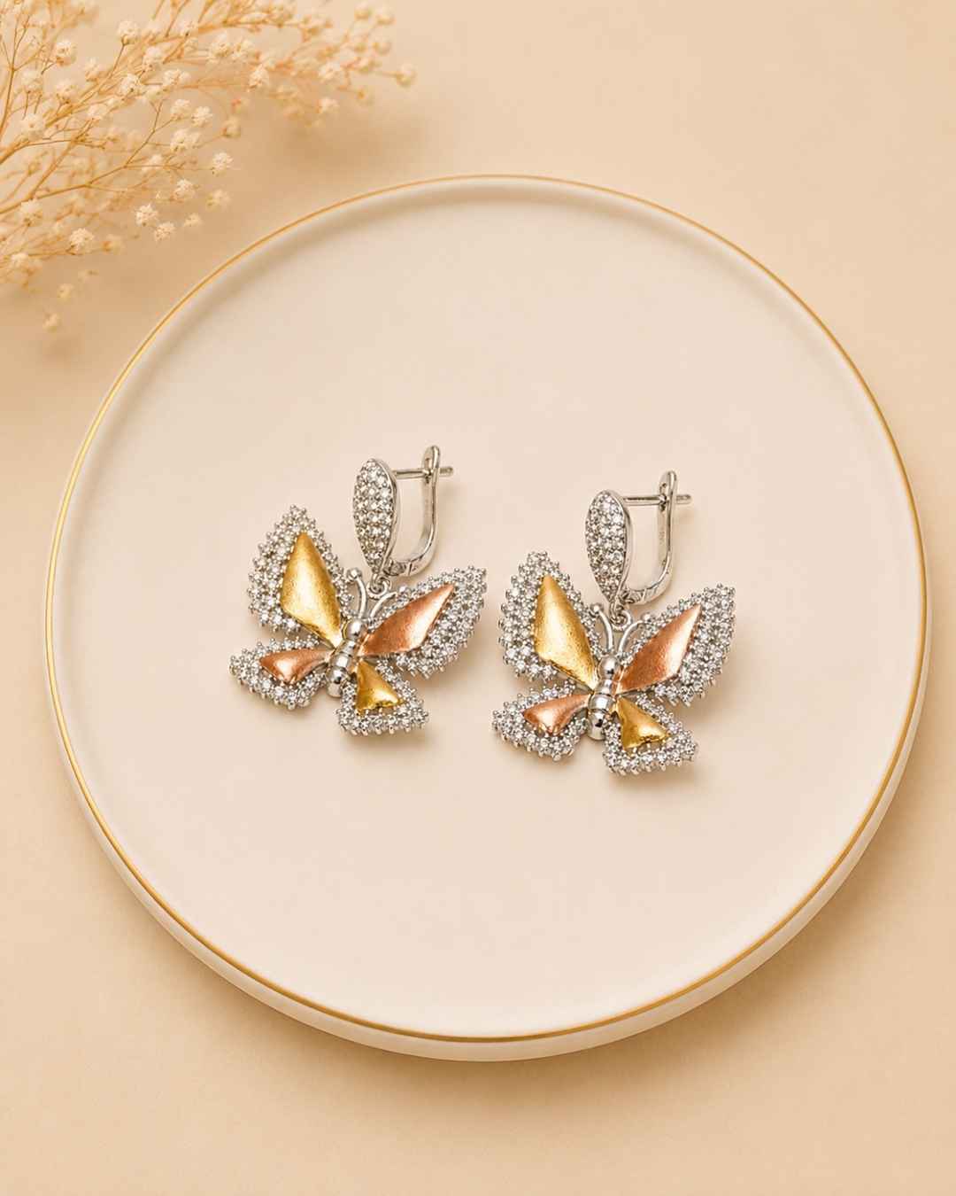 Dual Tone Butterfly Silver 925 Earrings