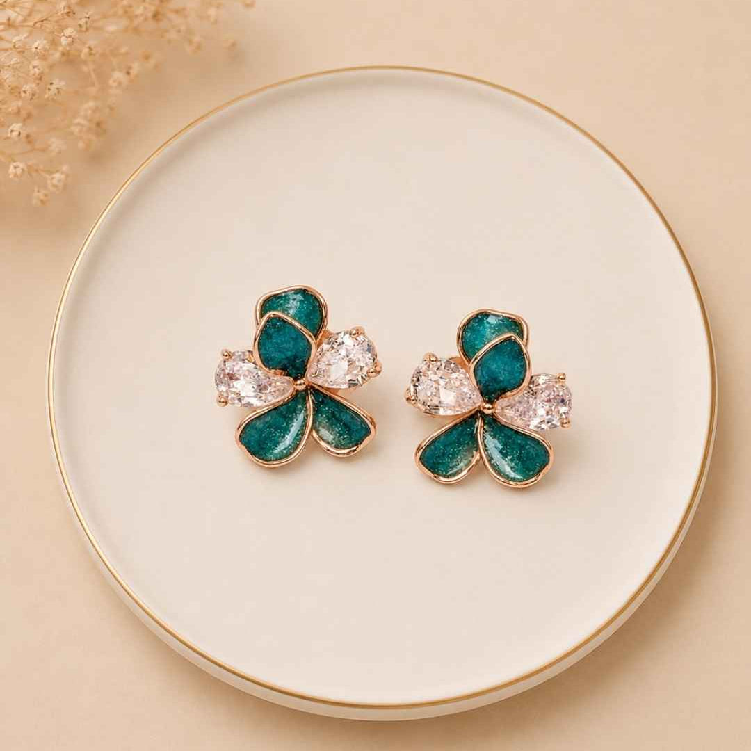 Teal Dewdrop Blossom Silver 925 Earrings