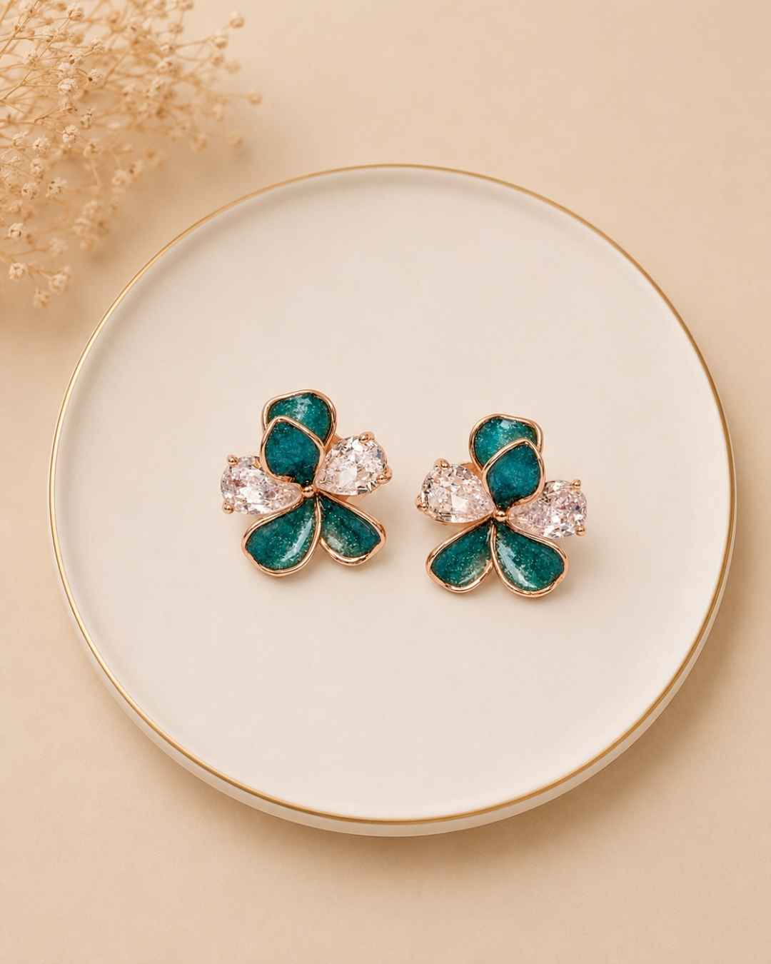 Teal Dewdrop Blossom Silver 925 Earrings