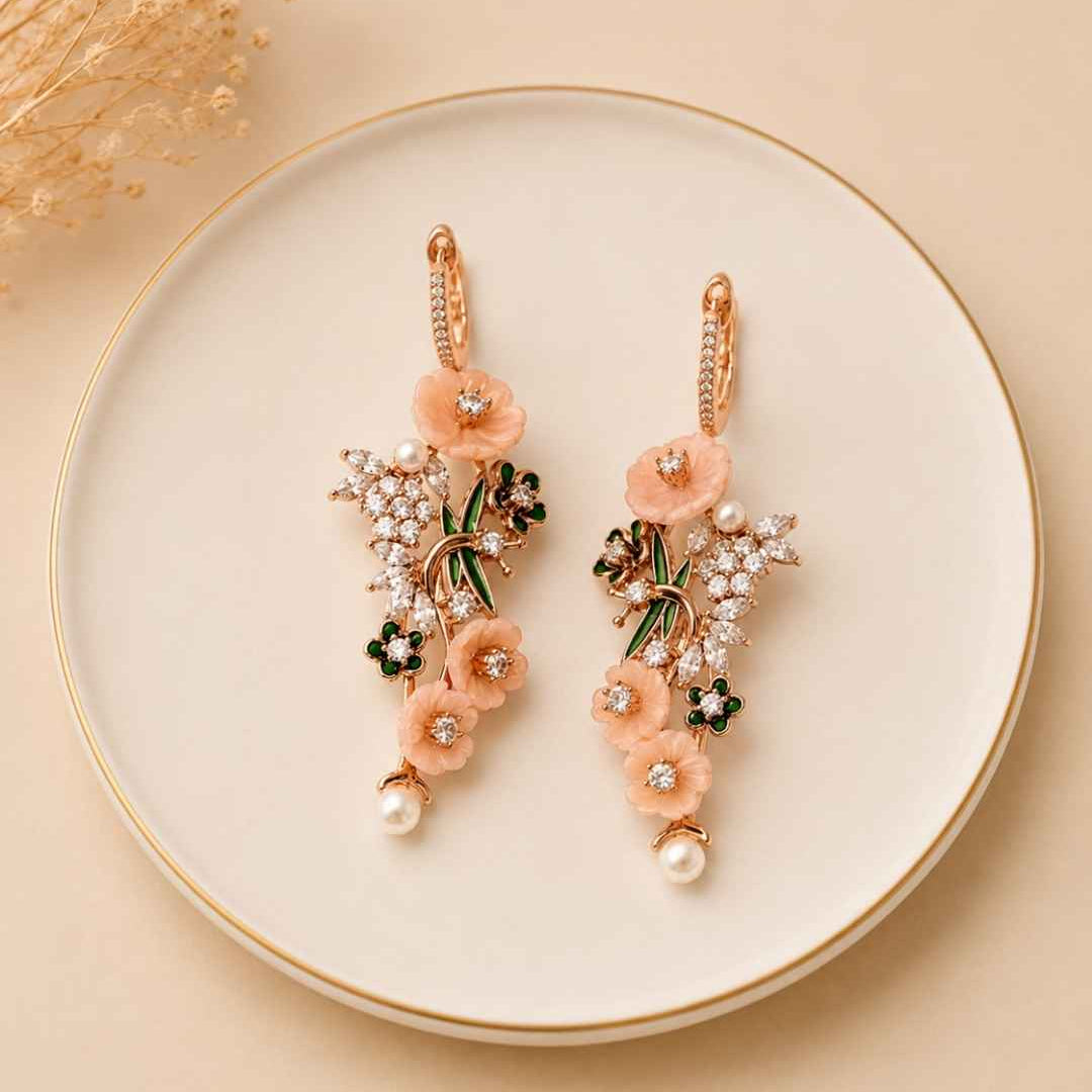 Peach Blossom Cascade Silver 925 Earrings