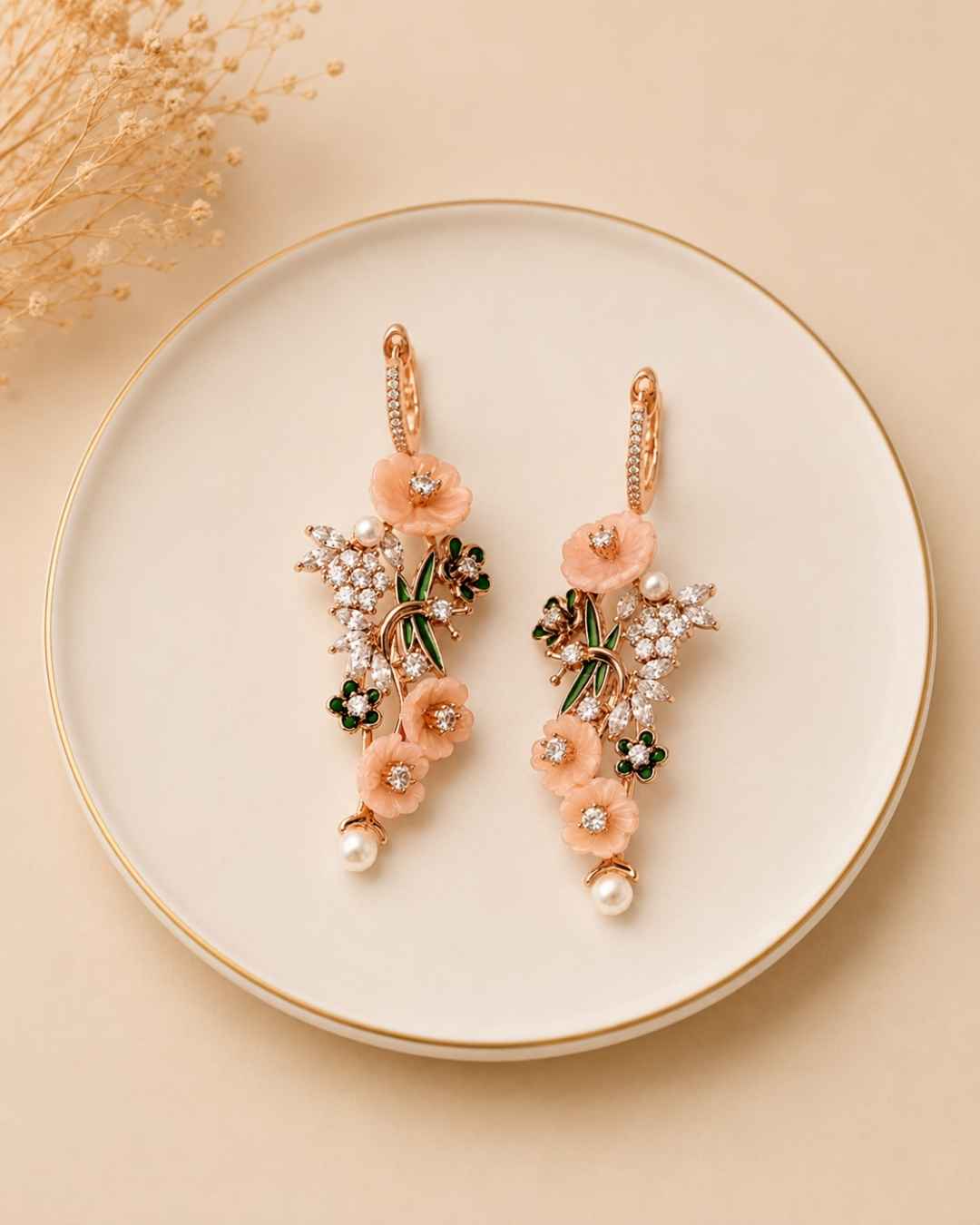 Peach Blossom Cascade Silver 925 Earrings