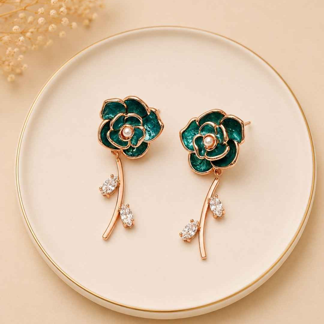 Teal Rose Silver 925 Earrings