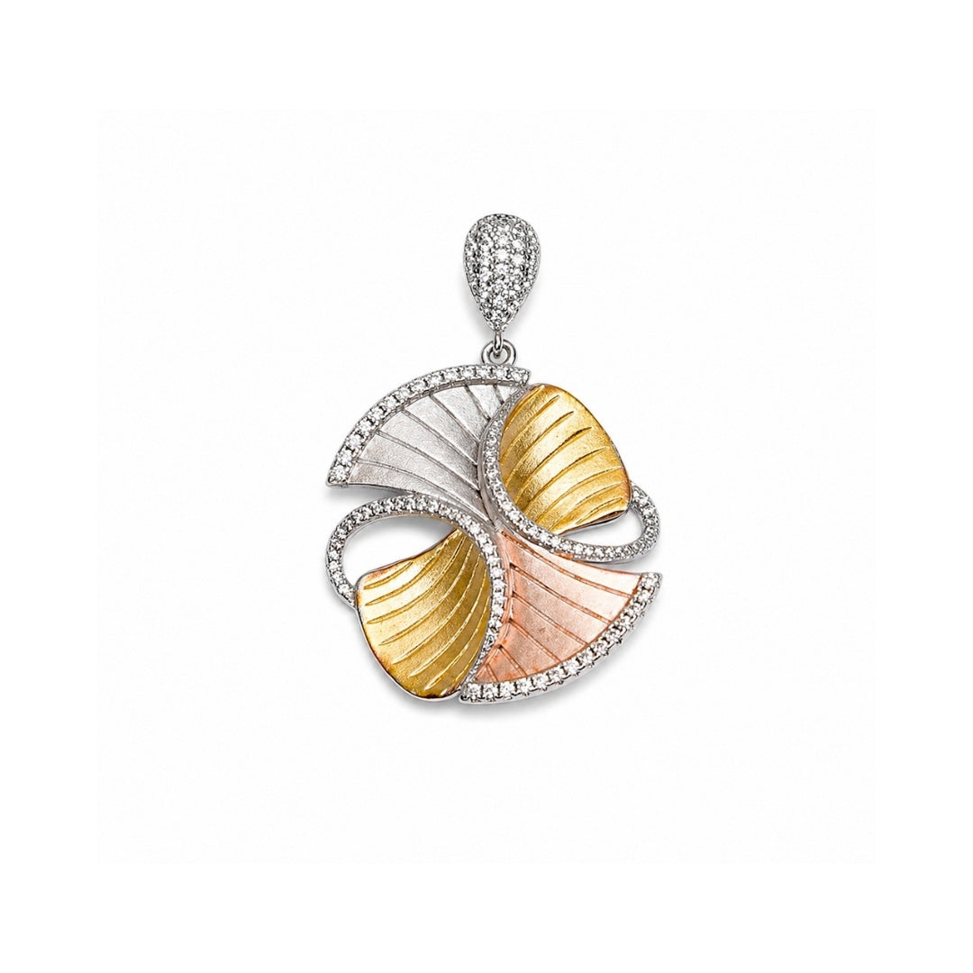 Dual Tone Sculpted Fan Silver 925 Pendant