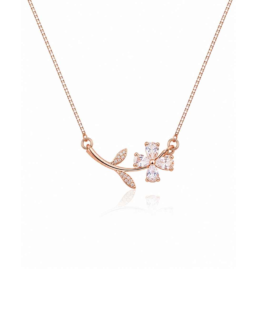 Delicate Crystal Flora Rose Gold Silver 925 Necklace