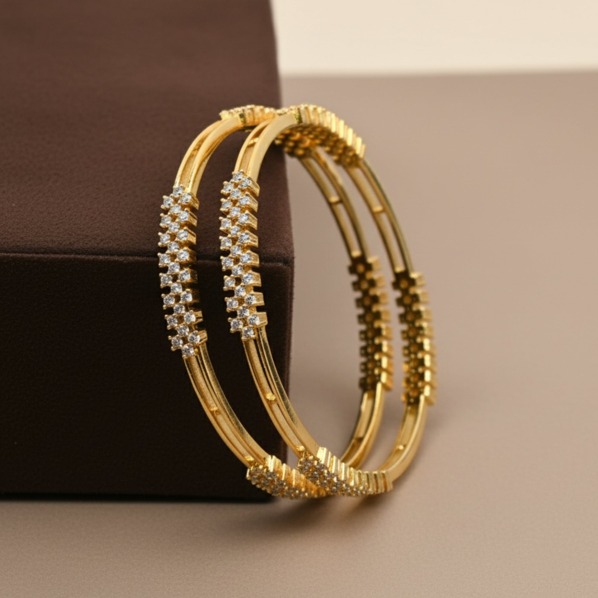 Léora Handcrafted CZ Silver 925 Bangle Pair (Gold-Plated)