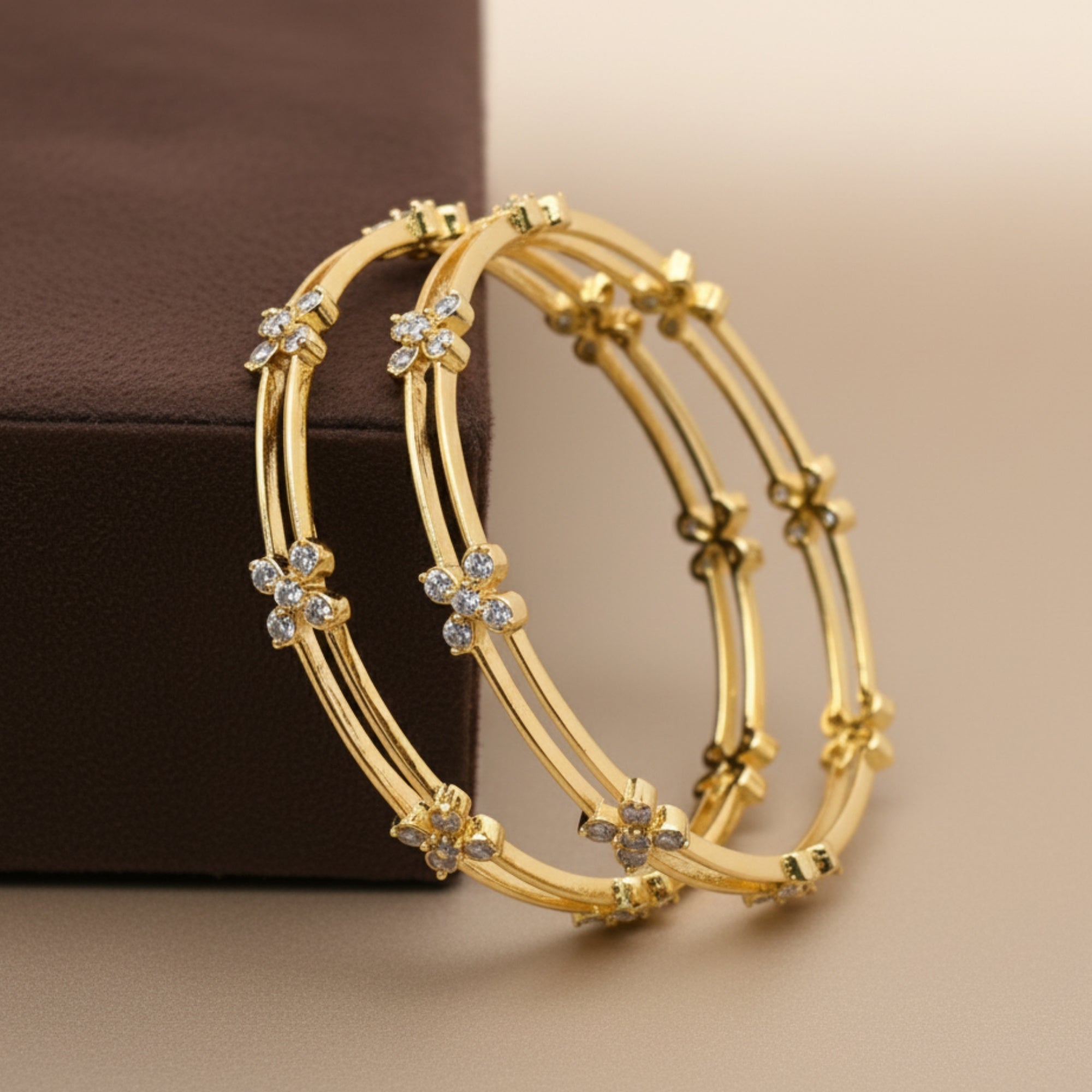 Florienne Handcrafted CZ Silver 925 Bangle Pair (Gold-Plated)