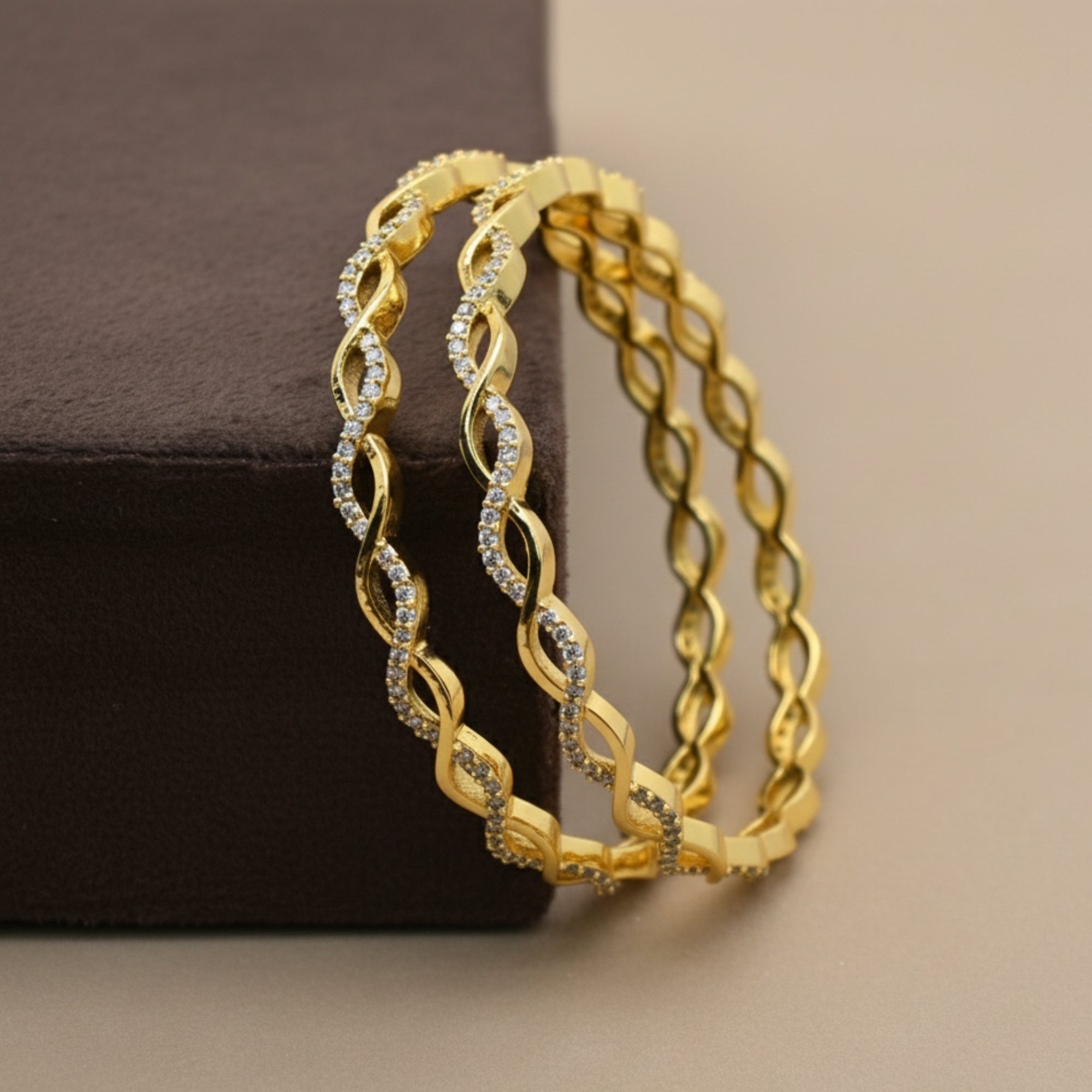 Amira Handcrafted CZ Silver 925 Bangle Pair (Gold-Plated)