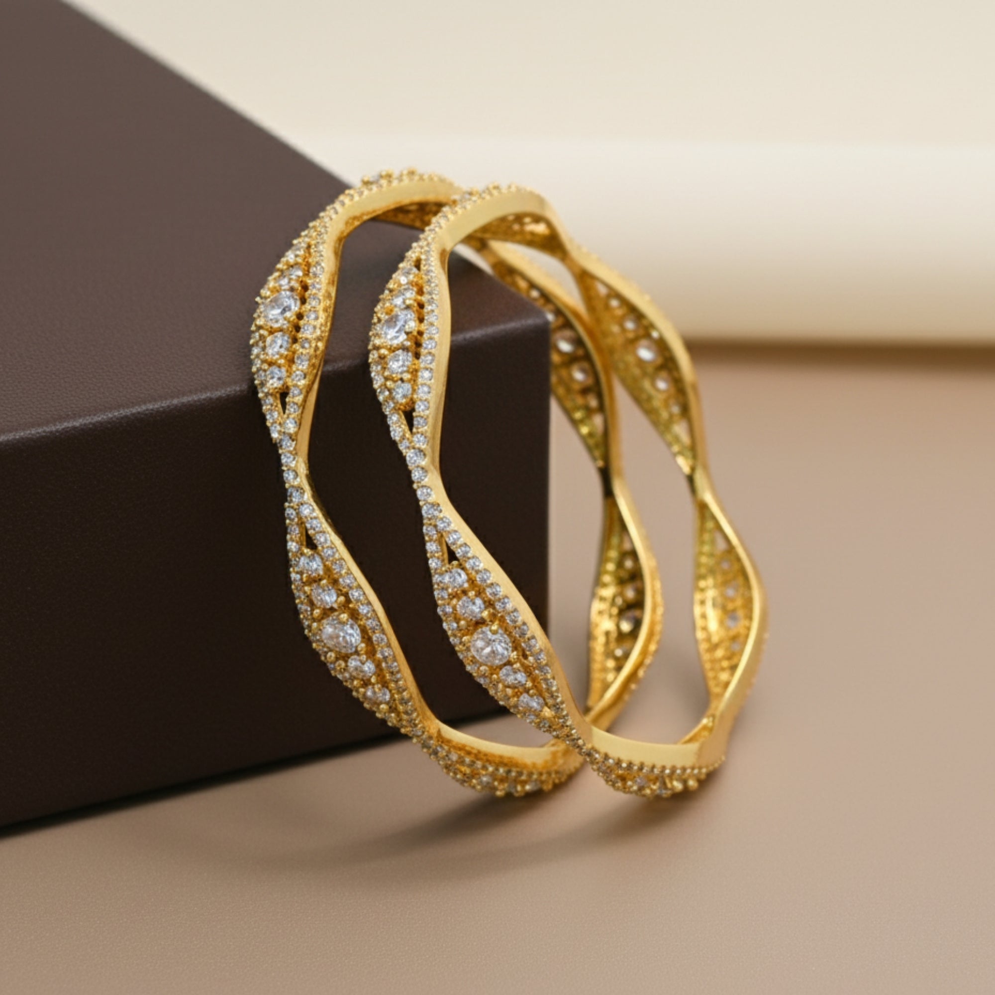 Aarvi Handcrafted CZ Silver 925 Bangle Pair (Gold-Plated)