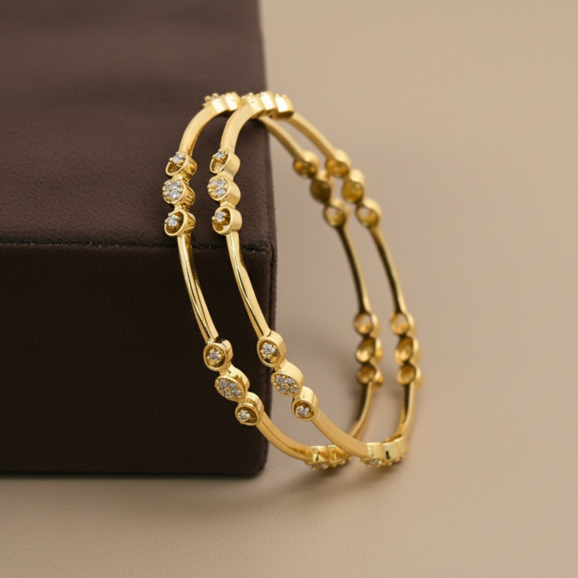 Nyra Handcrafted CZ Silver 925 Bangle Pair (Gold-Plated)