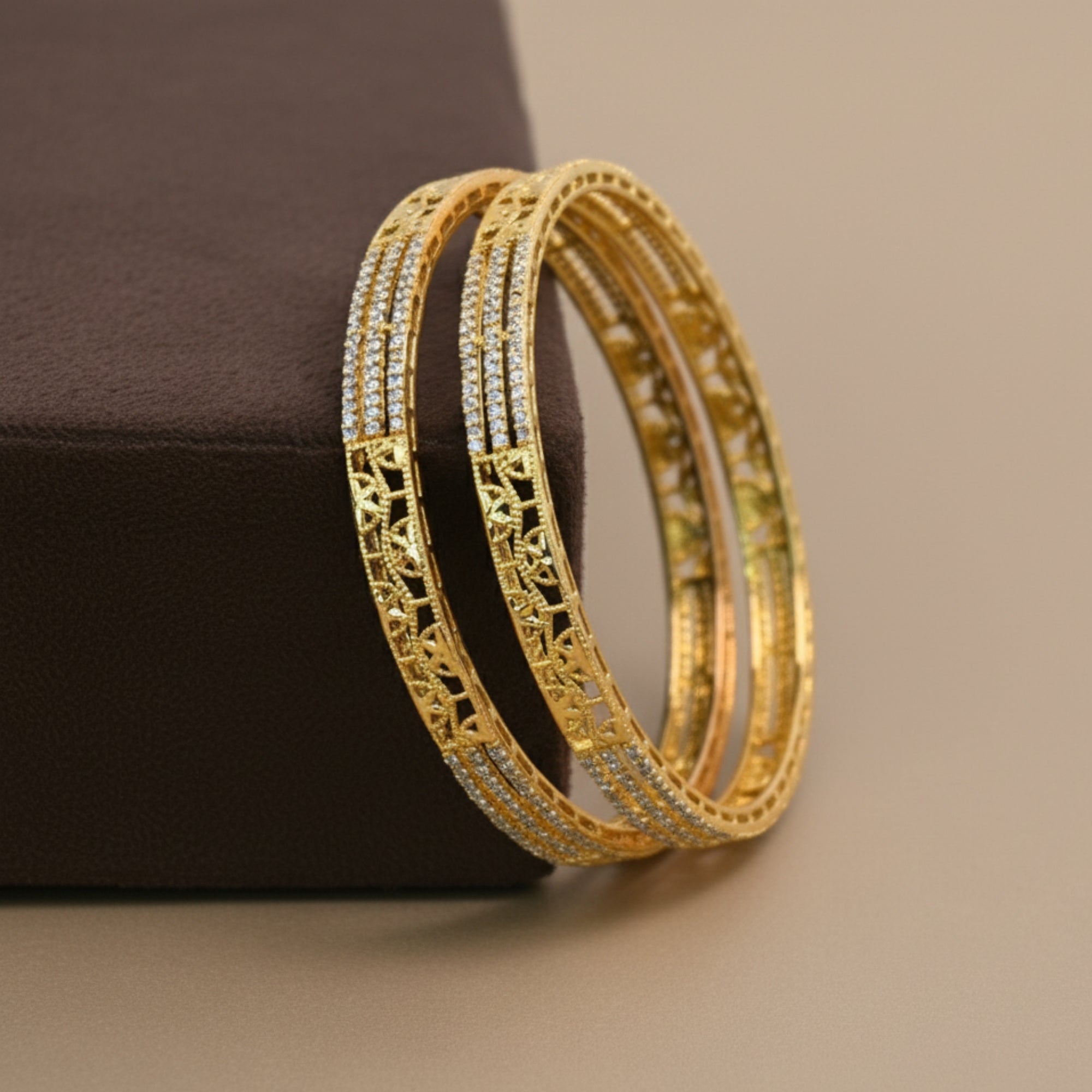 Serenya Handcrafted CZ Silver 925 Bangle Pair (Gold-Plated)