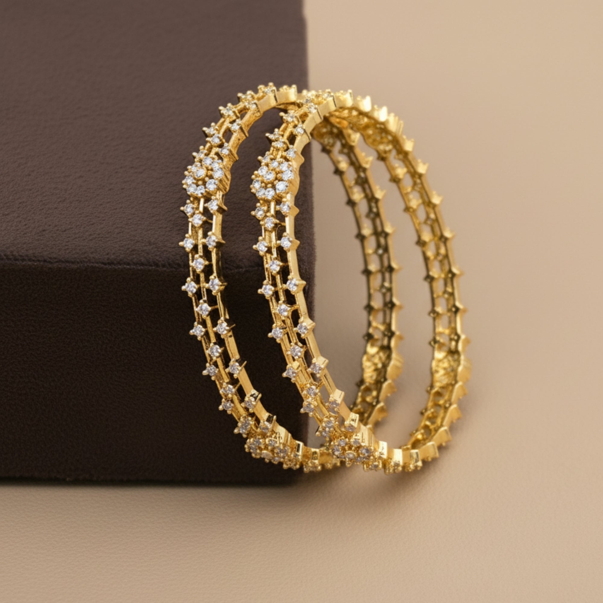 Aureya Handcrafted CZ Silver 925 Bangle Pair (Gold-Plated)