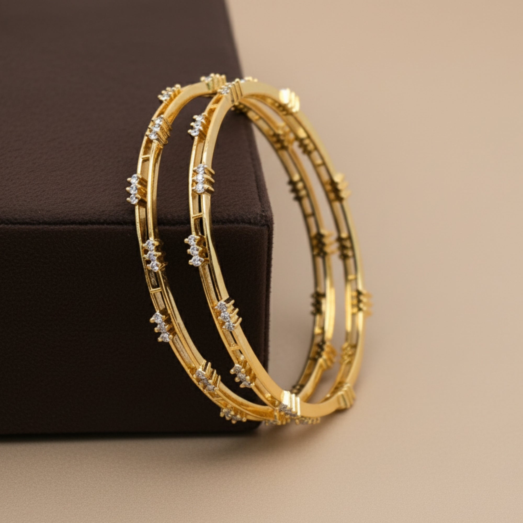 Samira Handcrafted CZ Silver 925 Bangle Pair (Gold-Plated)