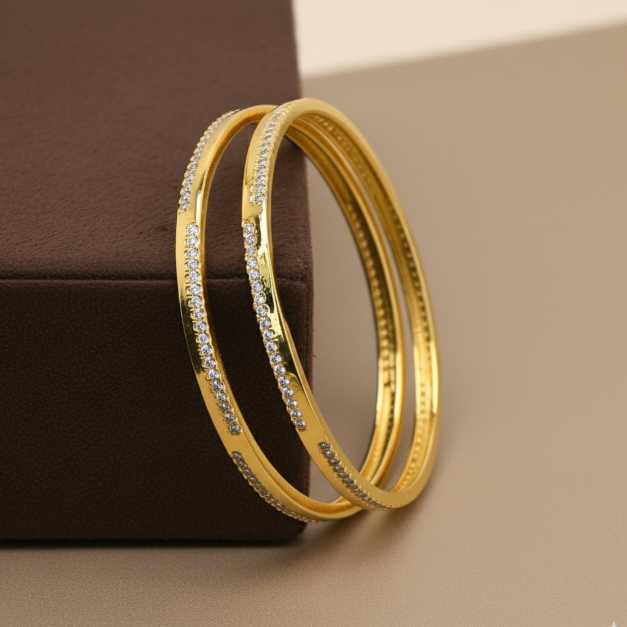 Noorè Handcrafted CZ Silver 925 Bangle Pair (Gold-Plated)