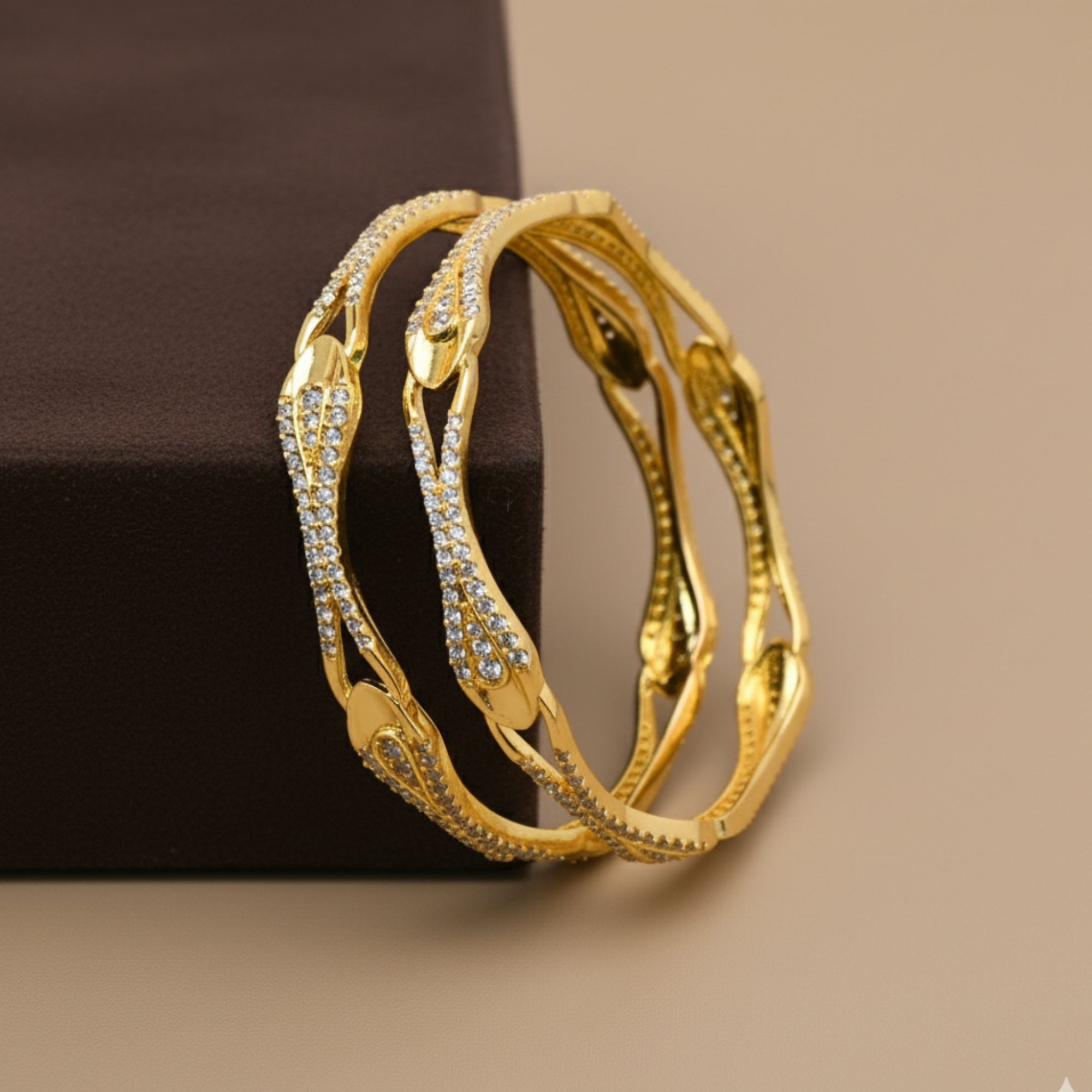 Arisel Handcrafted CZ Silver 925 Bangle Pair (Gold-Plated)