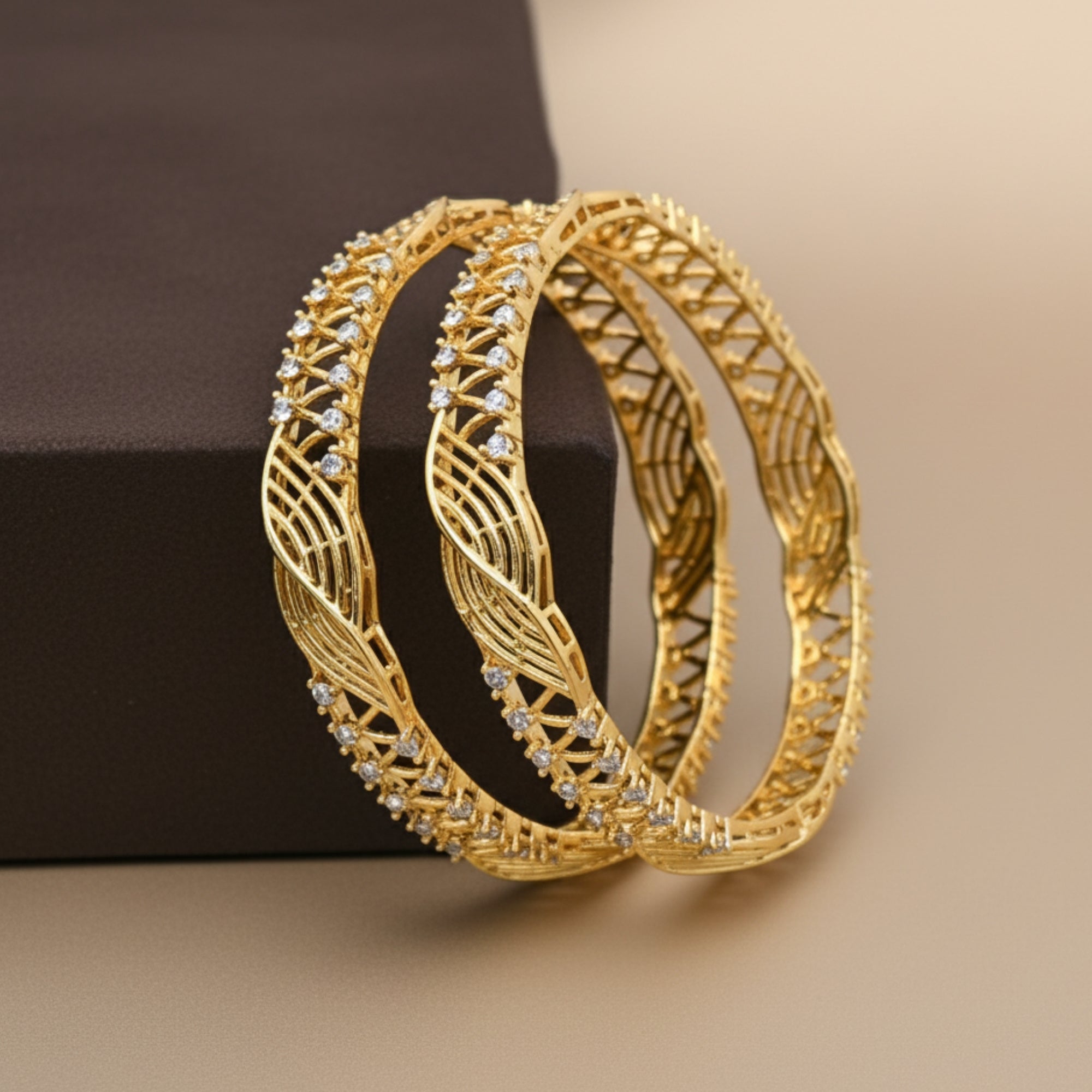 Avira Handcrafted CZ Silver 925 Bangle Pair (Gold-Plated)