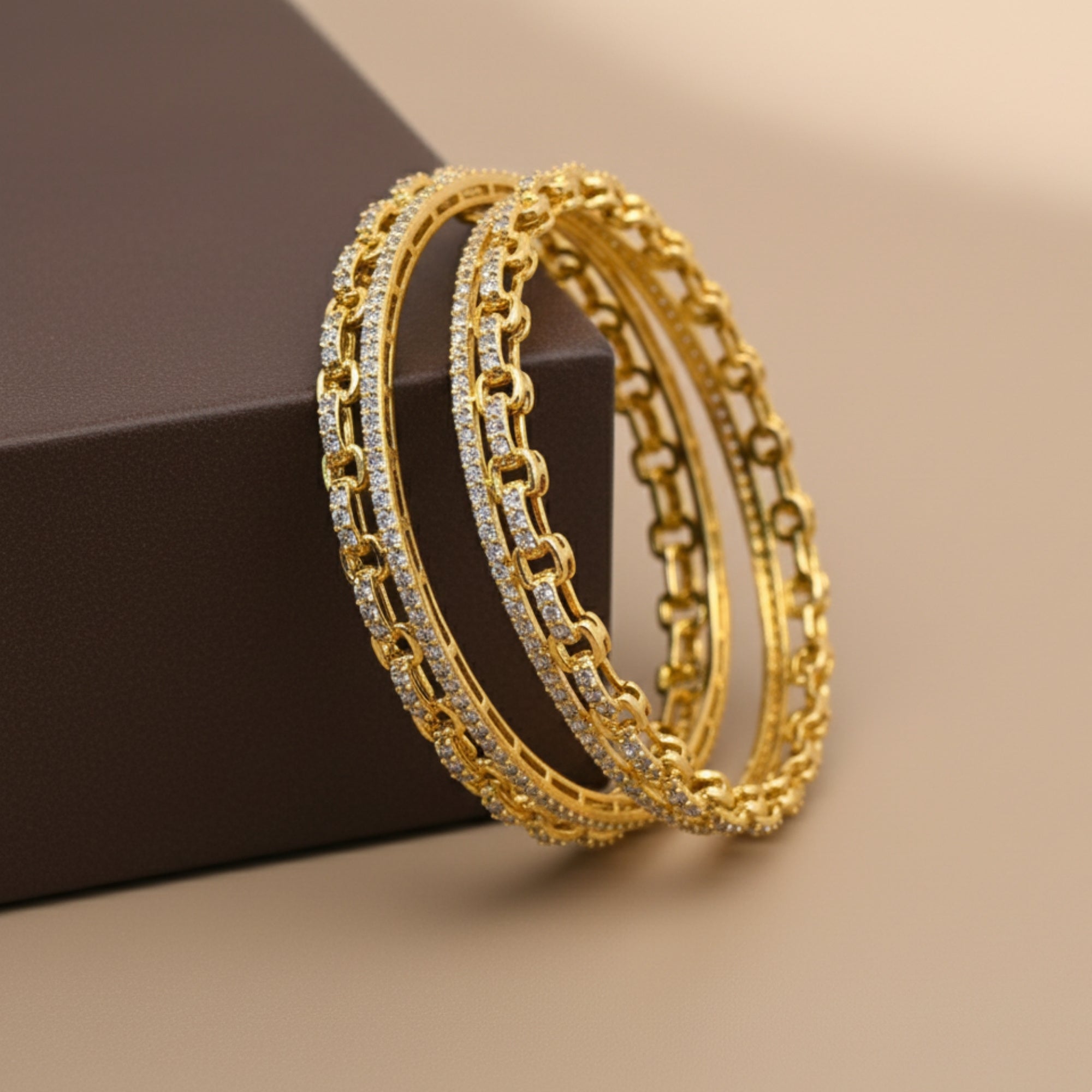 Kaelis Handcrafted CZ Silver 925 Bangle Pair (Gold-Plated)