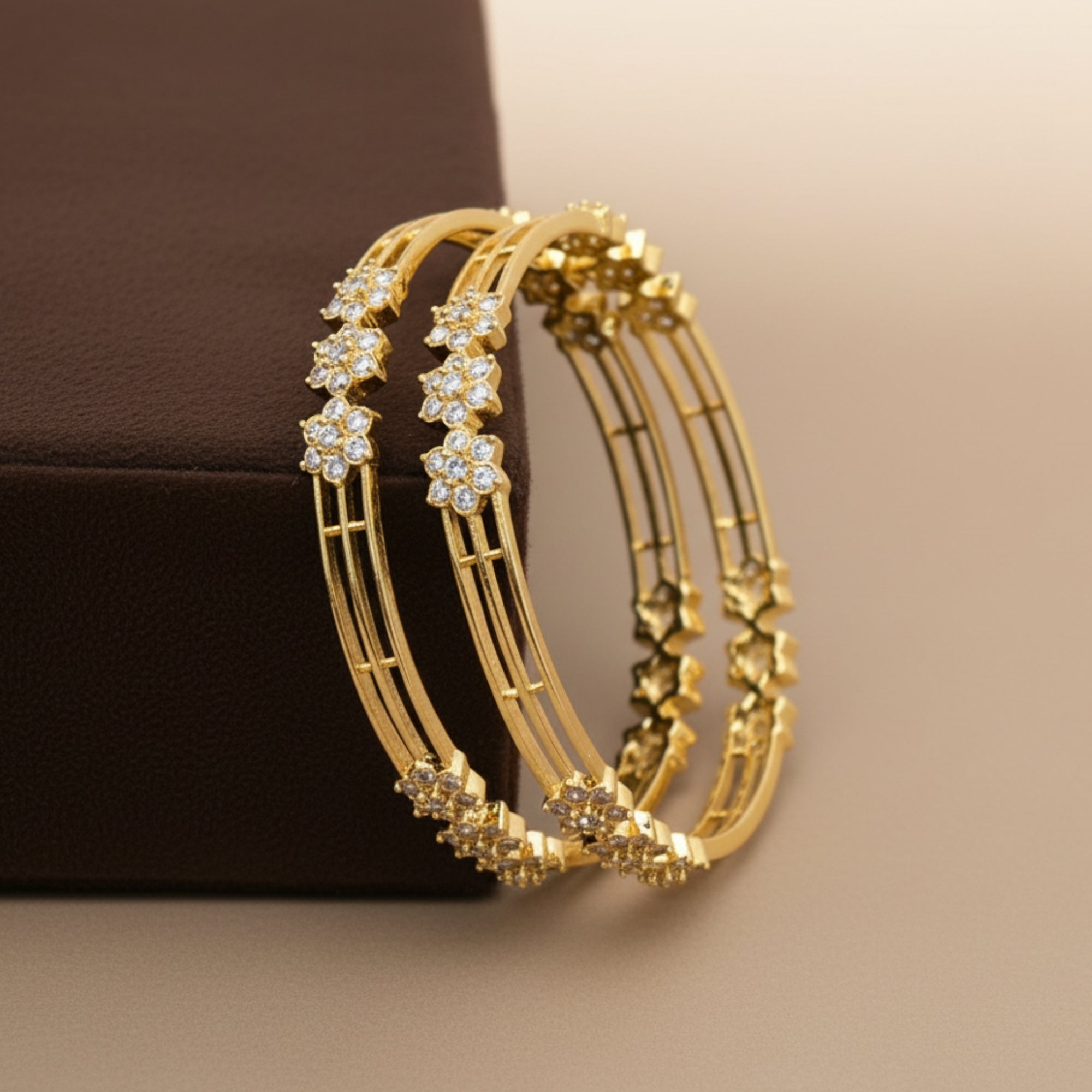 Amoria Handcrafted CZ Silver 925 Bangle Pair (Gold-Plated)