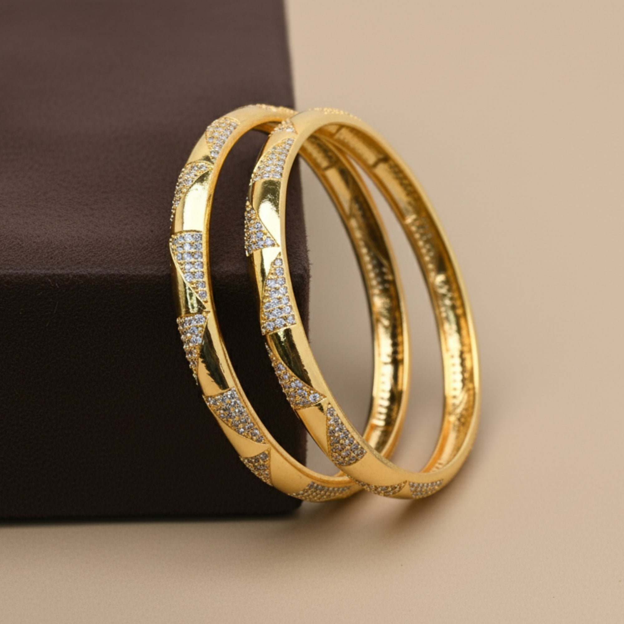 Aveline Handcrafted CZ Silver 925 Bangle Pair (Gold-Plated)