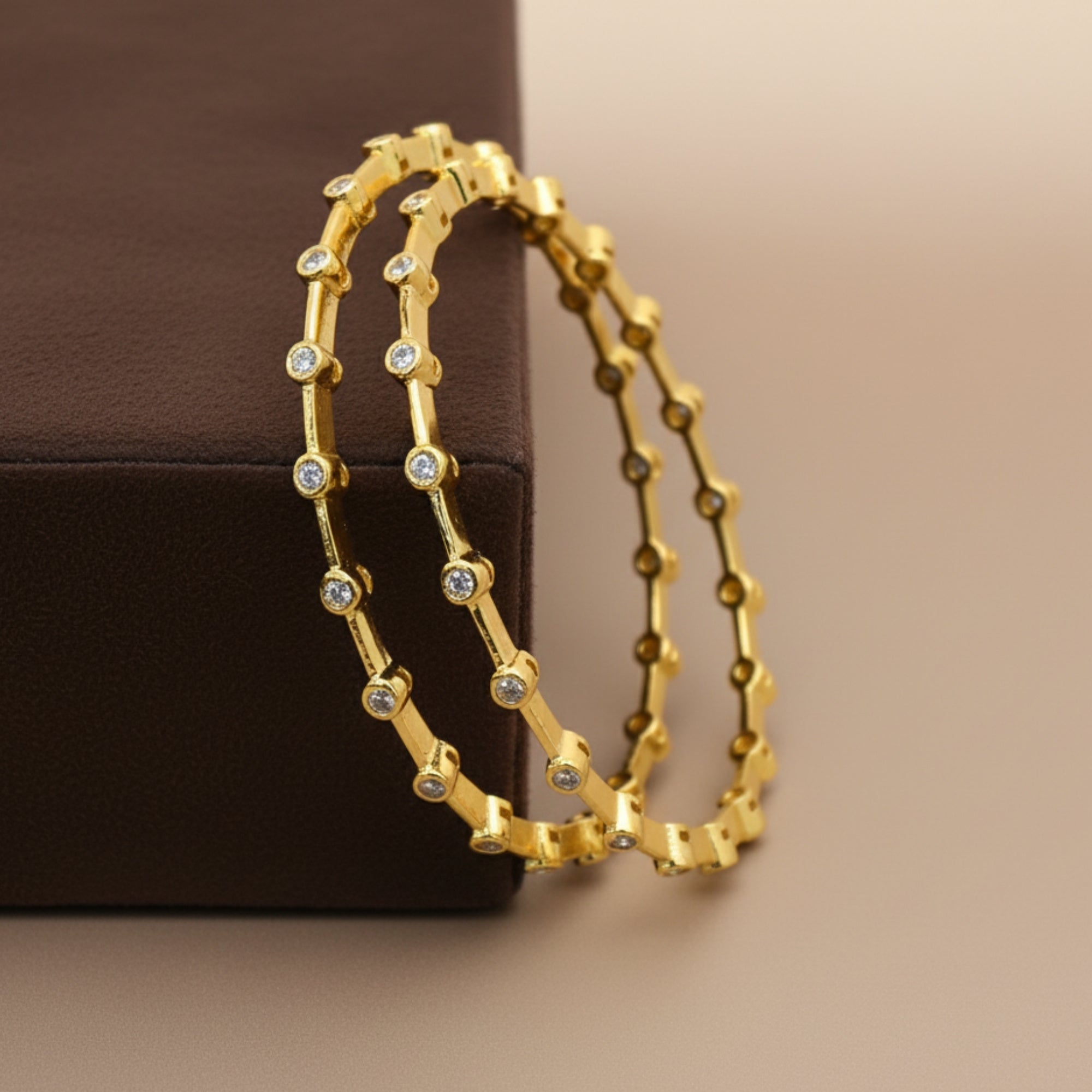 Zayara Handcrafted CZ Silver 925 Bangle Pair (Gold-Plated)