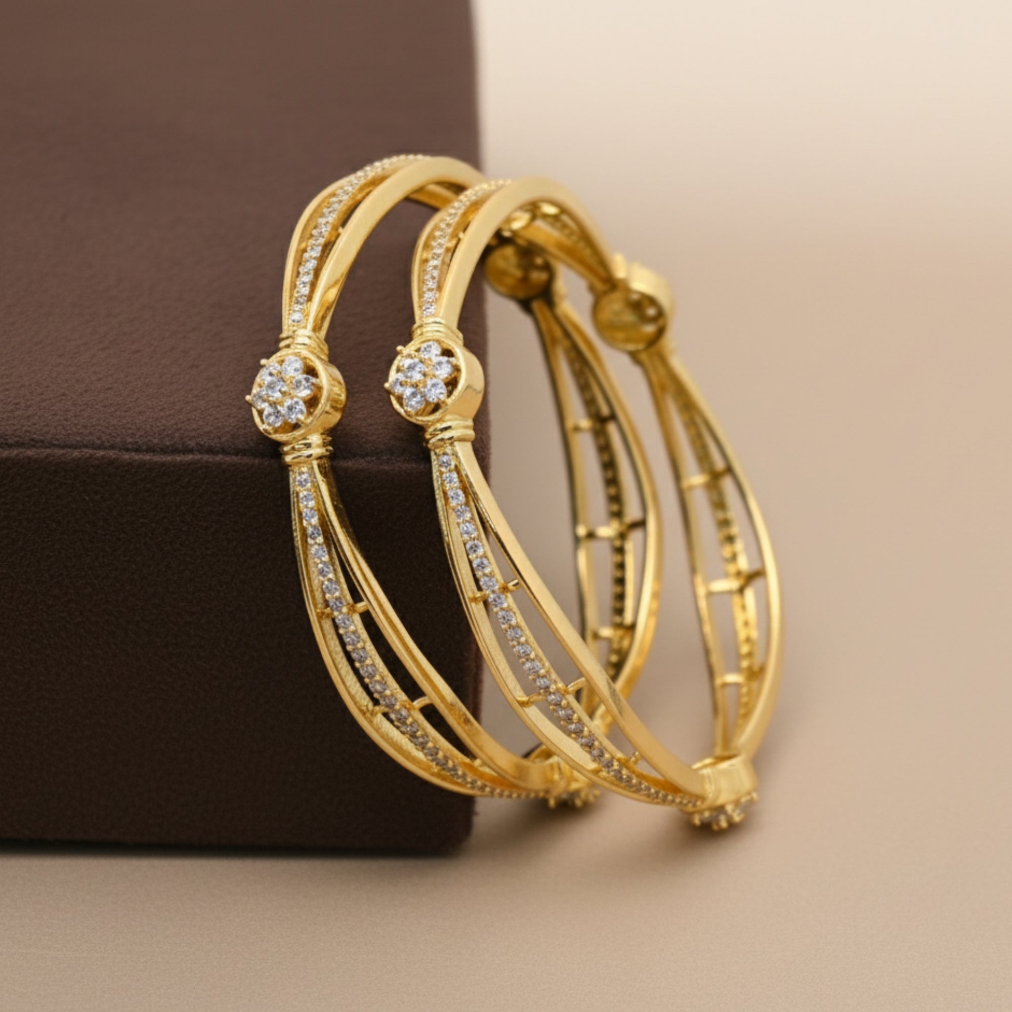 Arunè Handcrafted CZ Silver 925 Bangle Pair (Gold-Plated)
