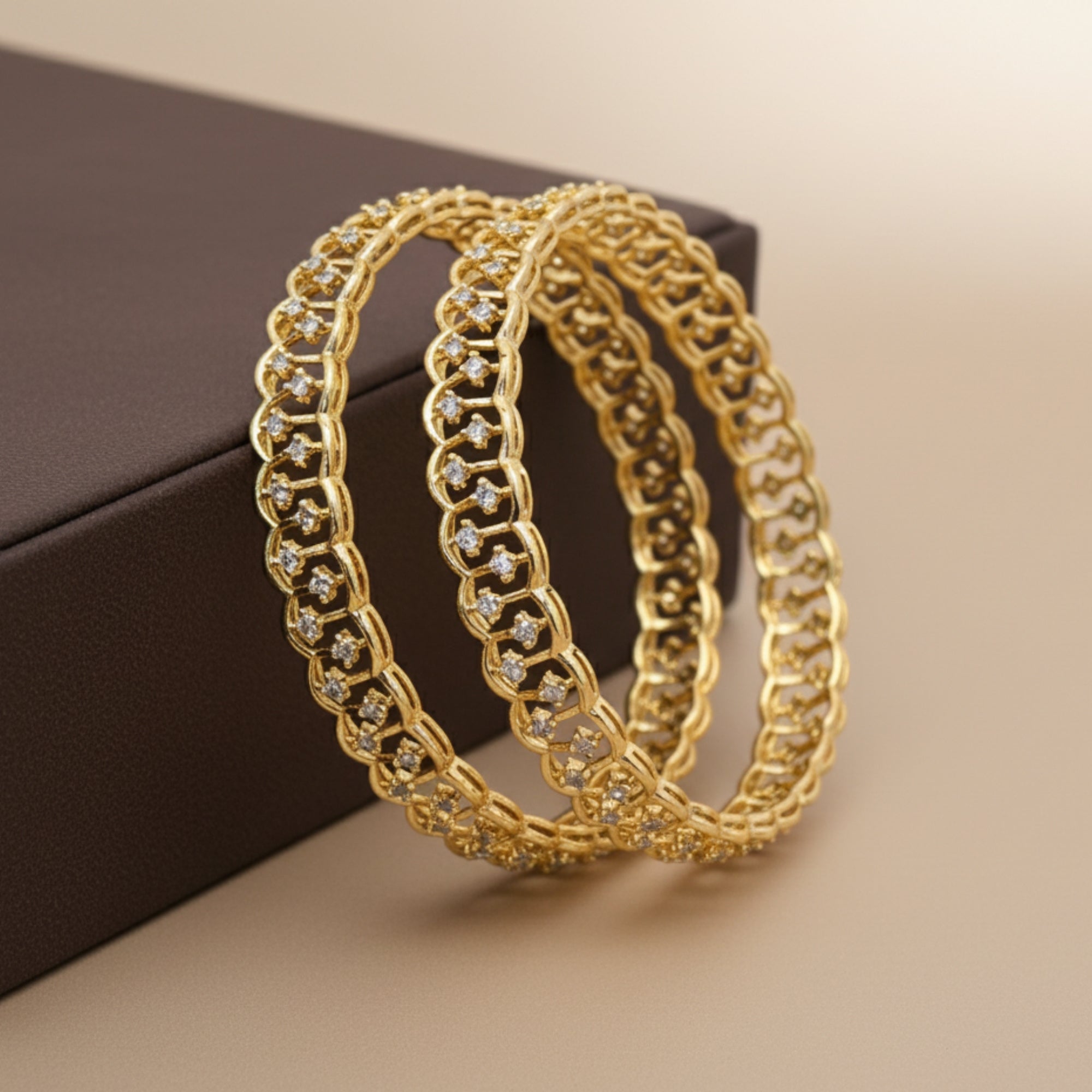 Liora Handcrafted CZ Silver 925 Bangle Pair (Gold-Plated)