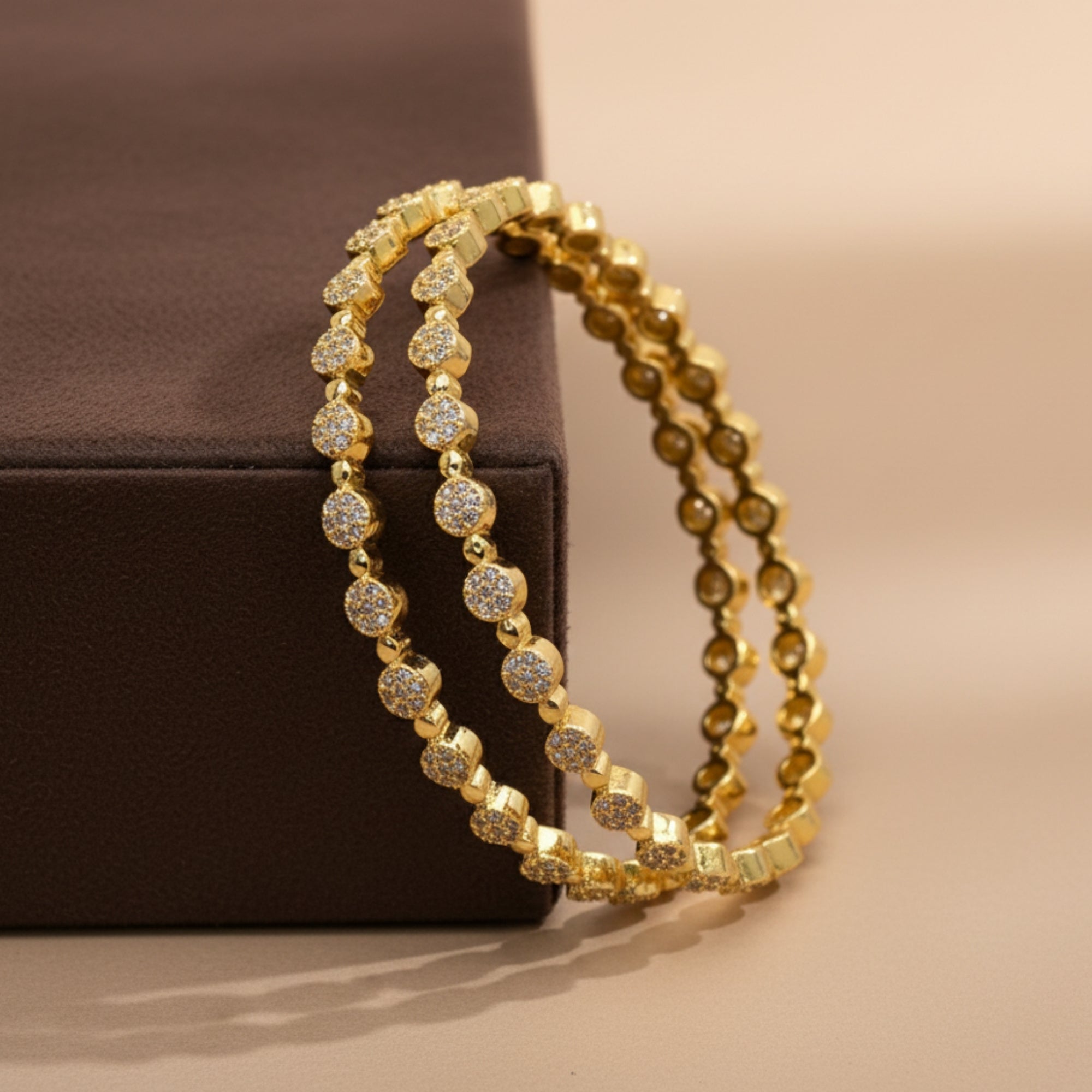 Solaira Handcrafted CZ Silver 925 Bangle Pair (Gold-Plated)