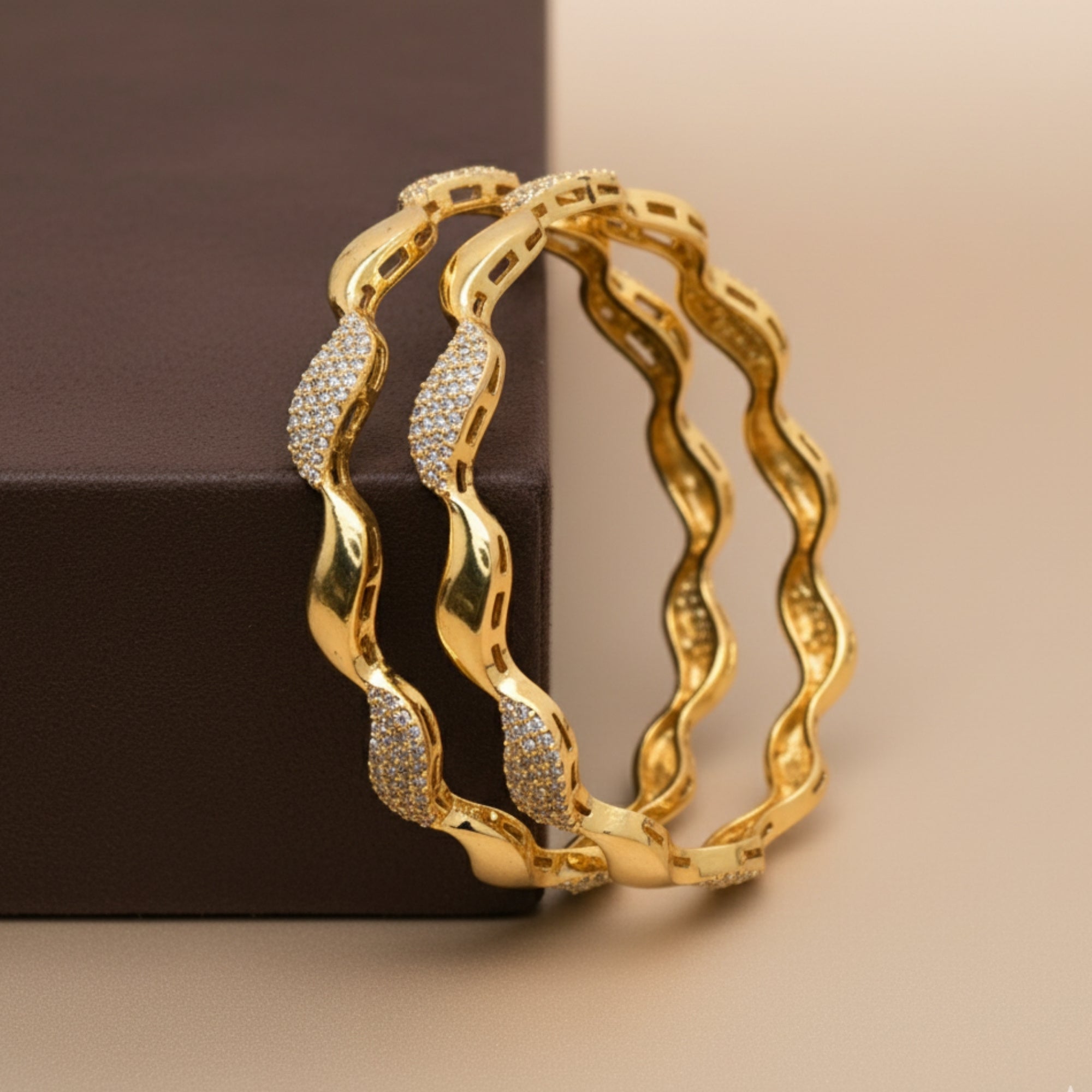 Marvéa Handcrafted CZ Silver 925 Bangle Pair (Gold-Plated)