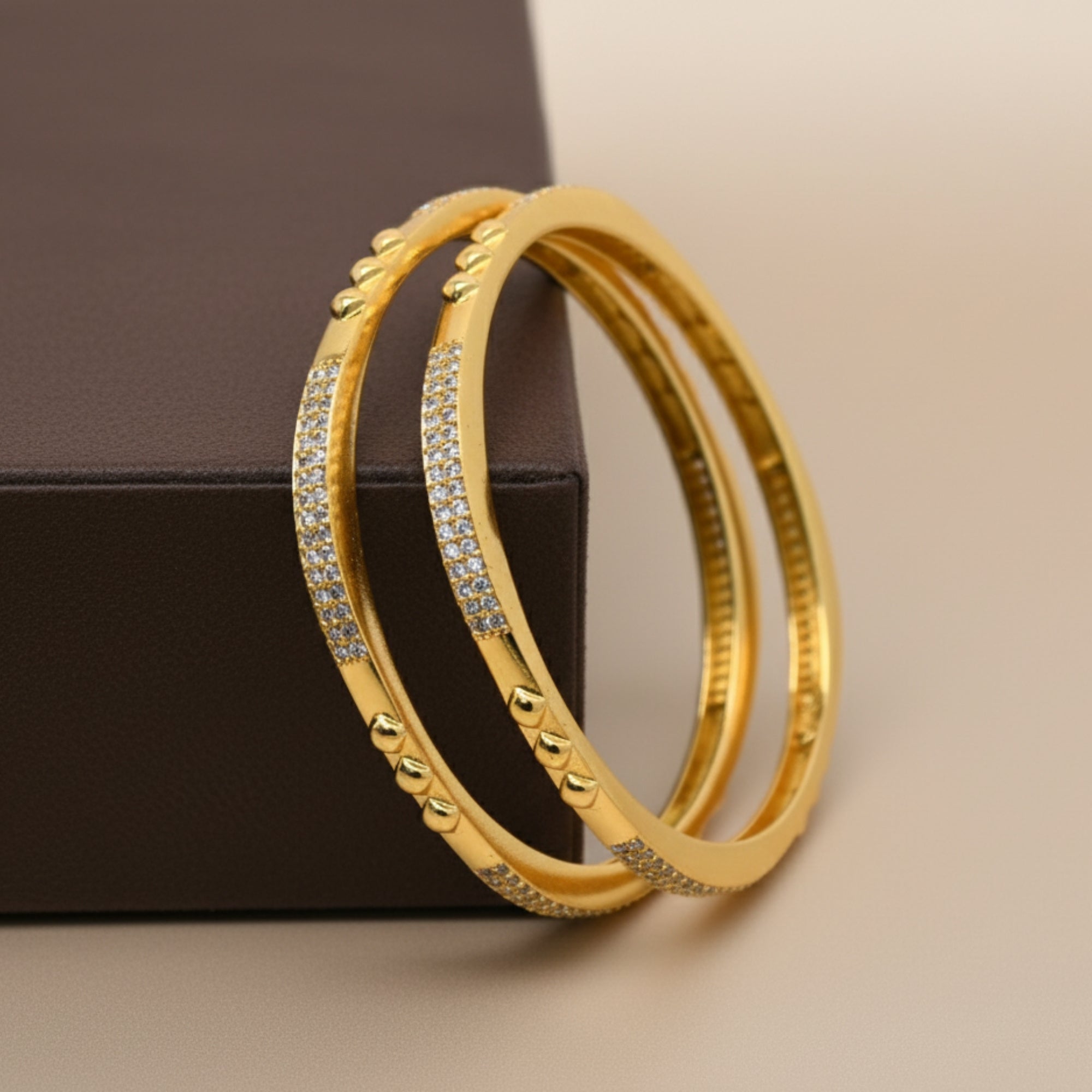 Maelina Handcrafted CZ Silver 925 Bangle Pair (Gold-Plated)
