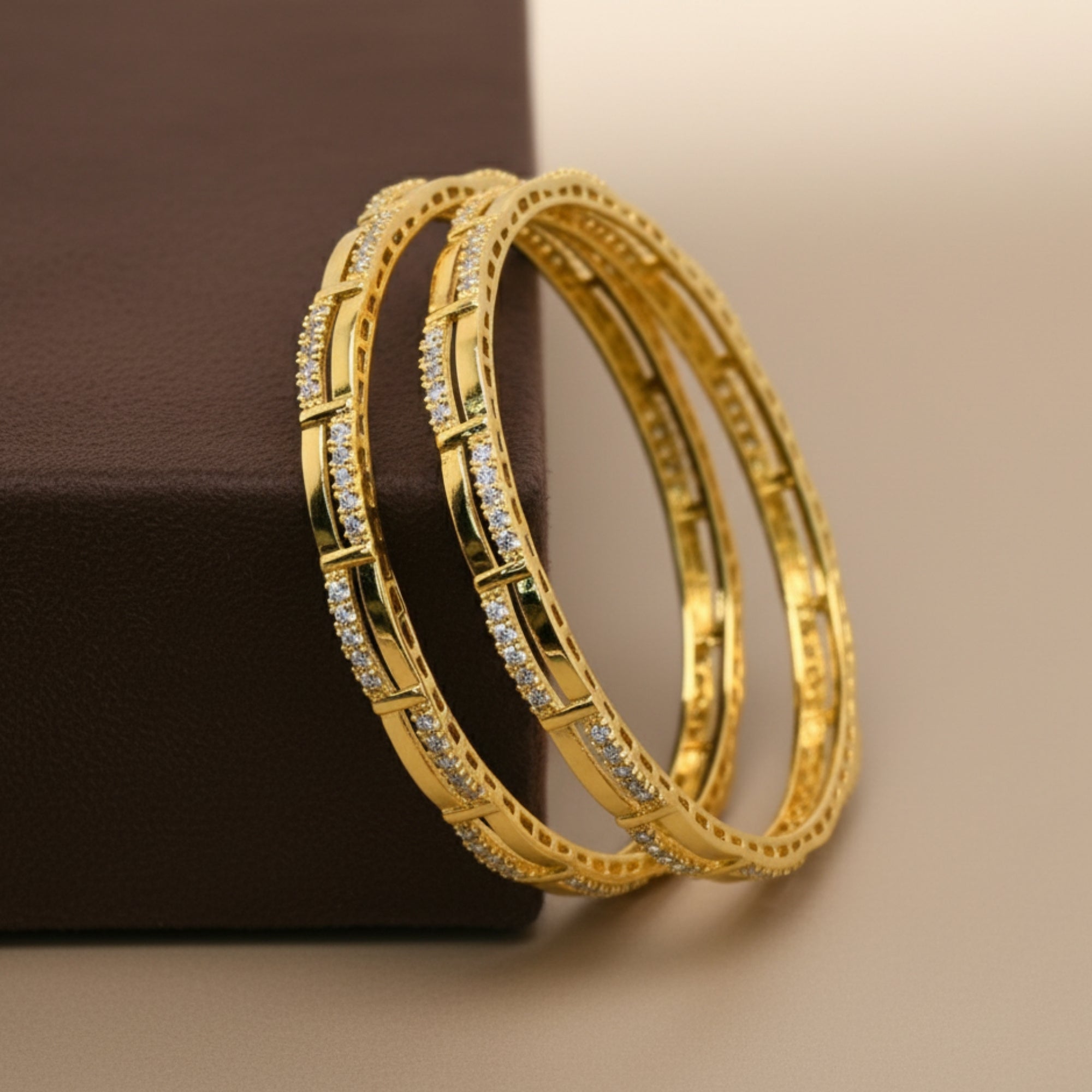 Celistra Handcrafted CZ Silver 925 Bangle Pair (Gold-Plated)