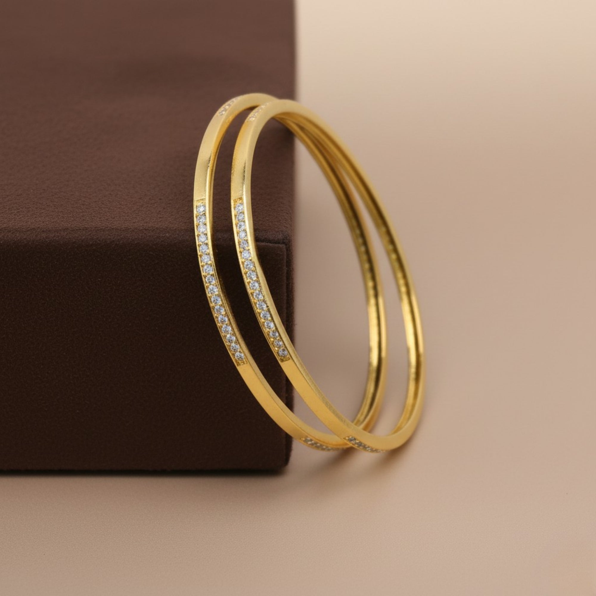 Ziya Fine-Line CZ Silver 925 Bangle Pair (Gold-Plated)