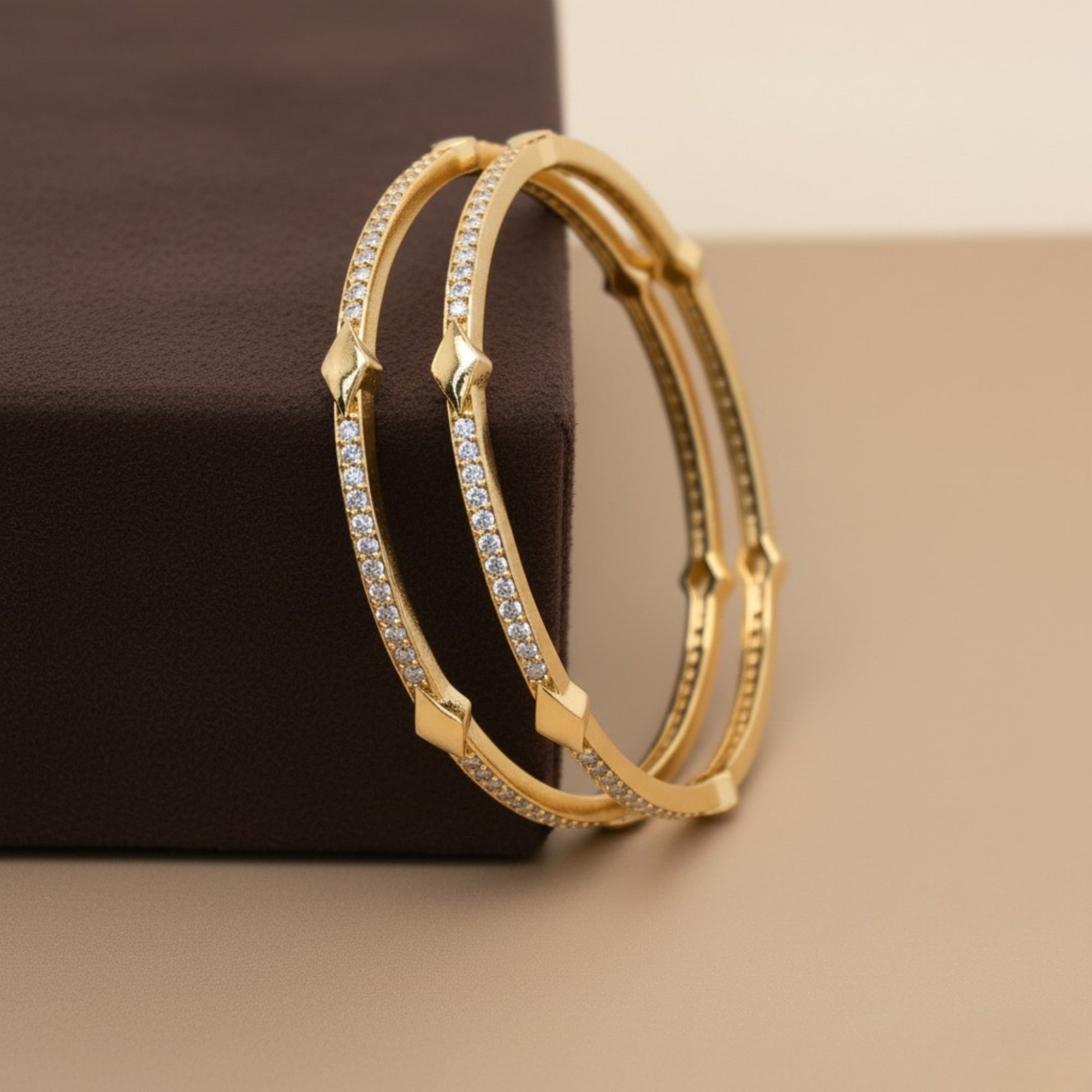 Viraana Shield-Cut CZ Silver 925 Bangle Pair (Gold-Plated)