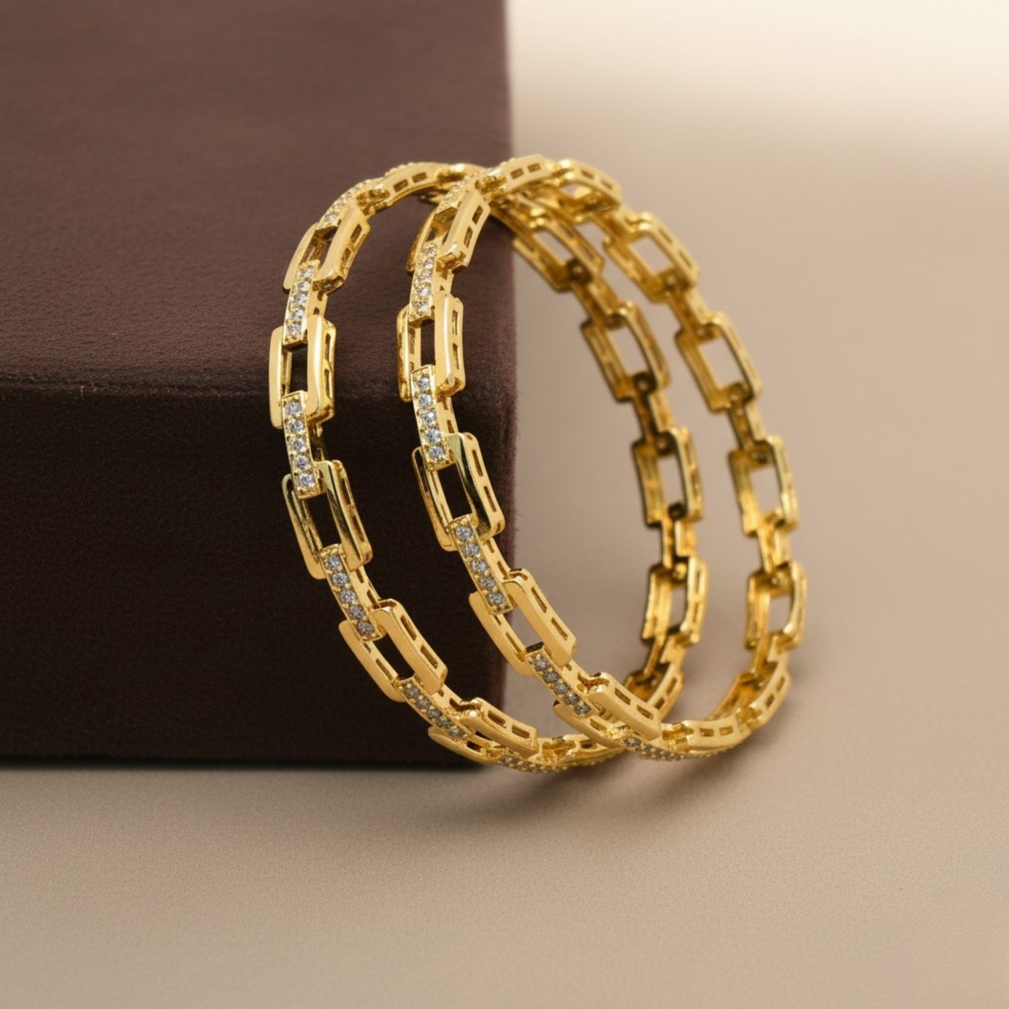 Reyara Linkstream CZ Silver 925 Bangle Pair (Gold-Plated)