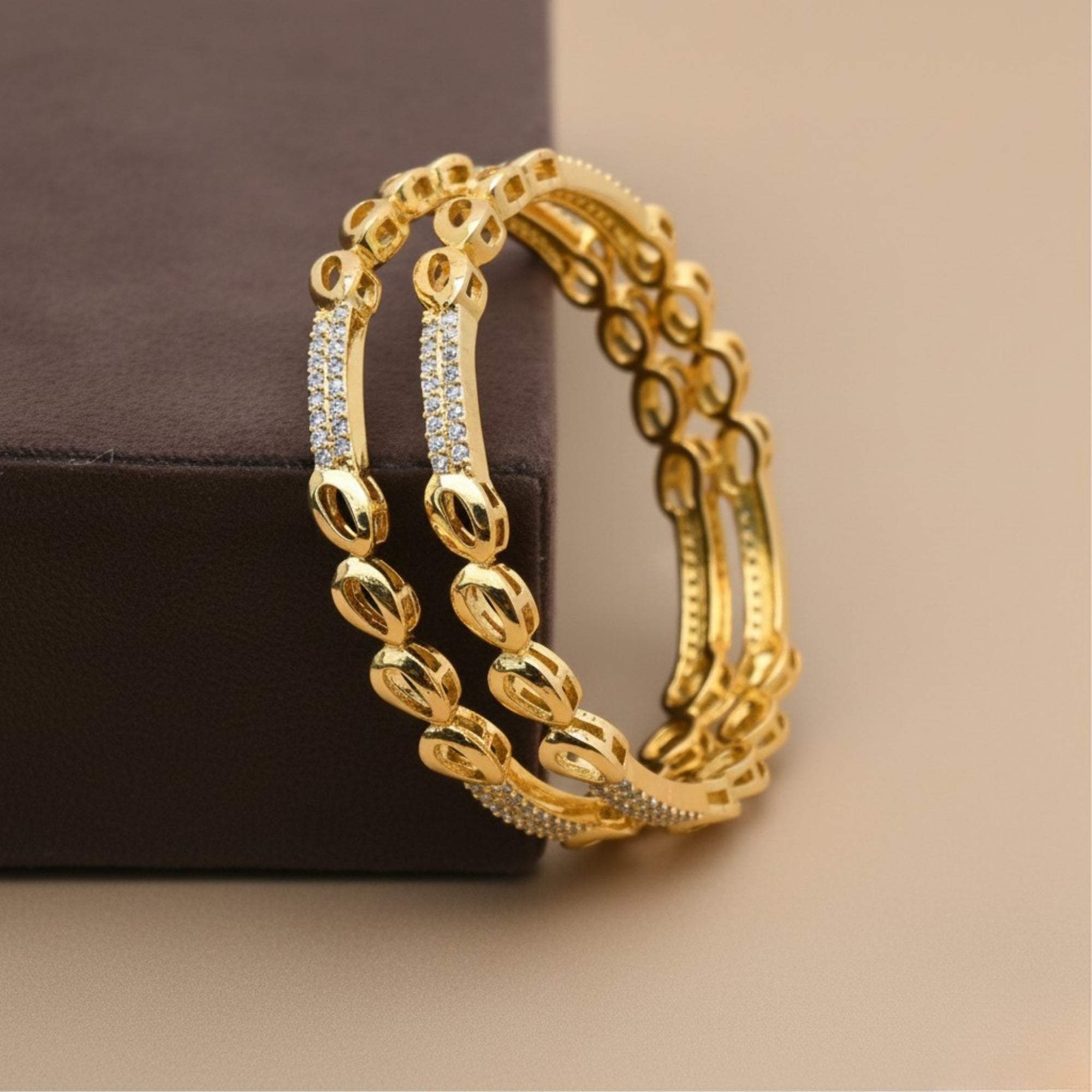 Lunara Loopwave CZ Silver 925 Bangle Pair (Gold-Plated)