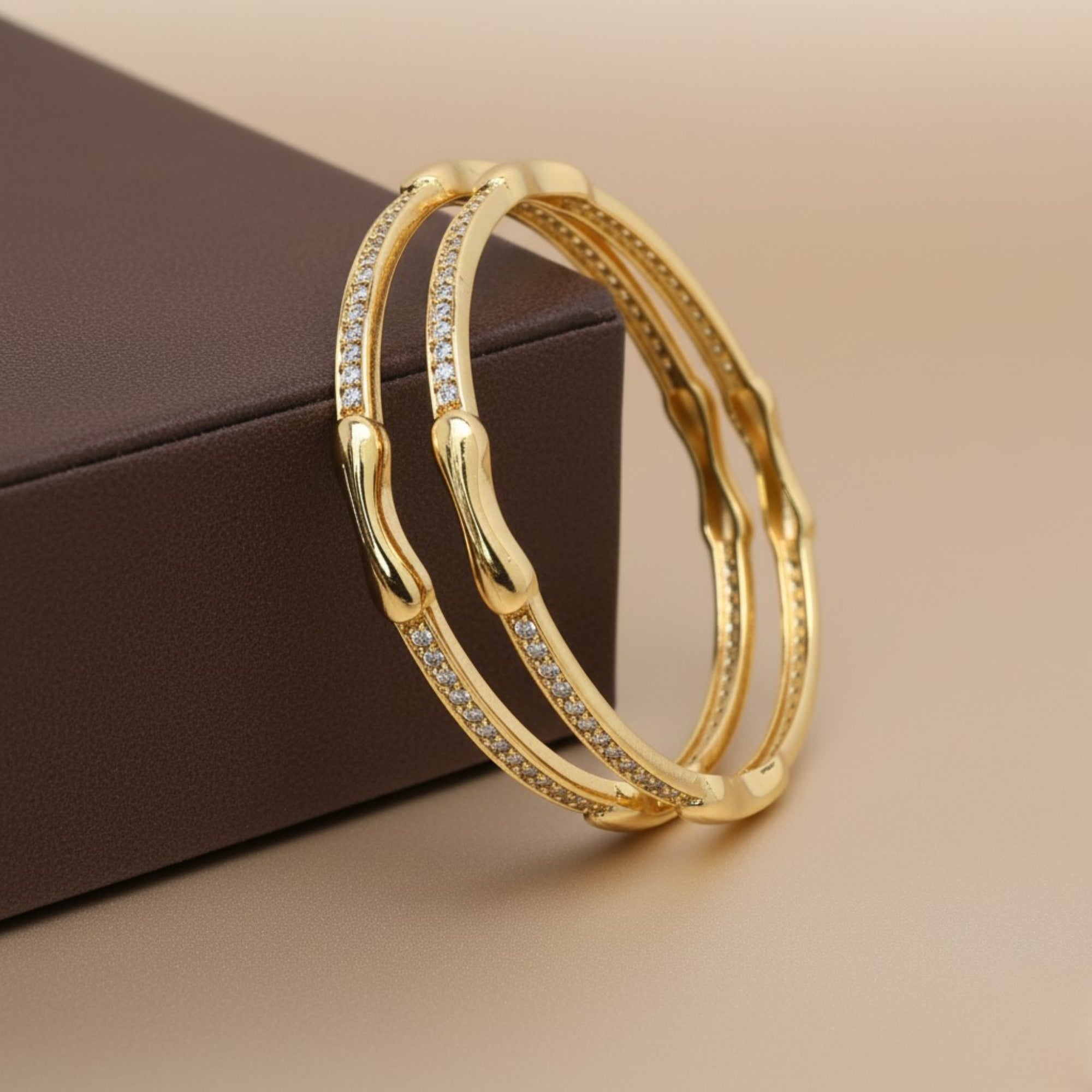 Aurevia Curvehold CZ Silver 925 Bangle Pair (Gold-Plated)