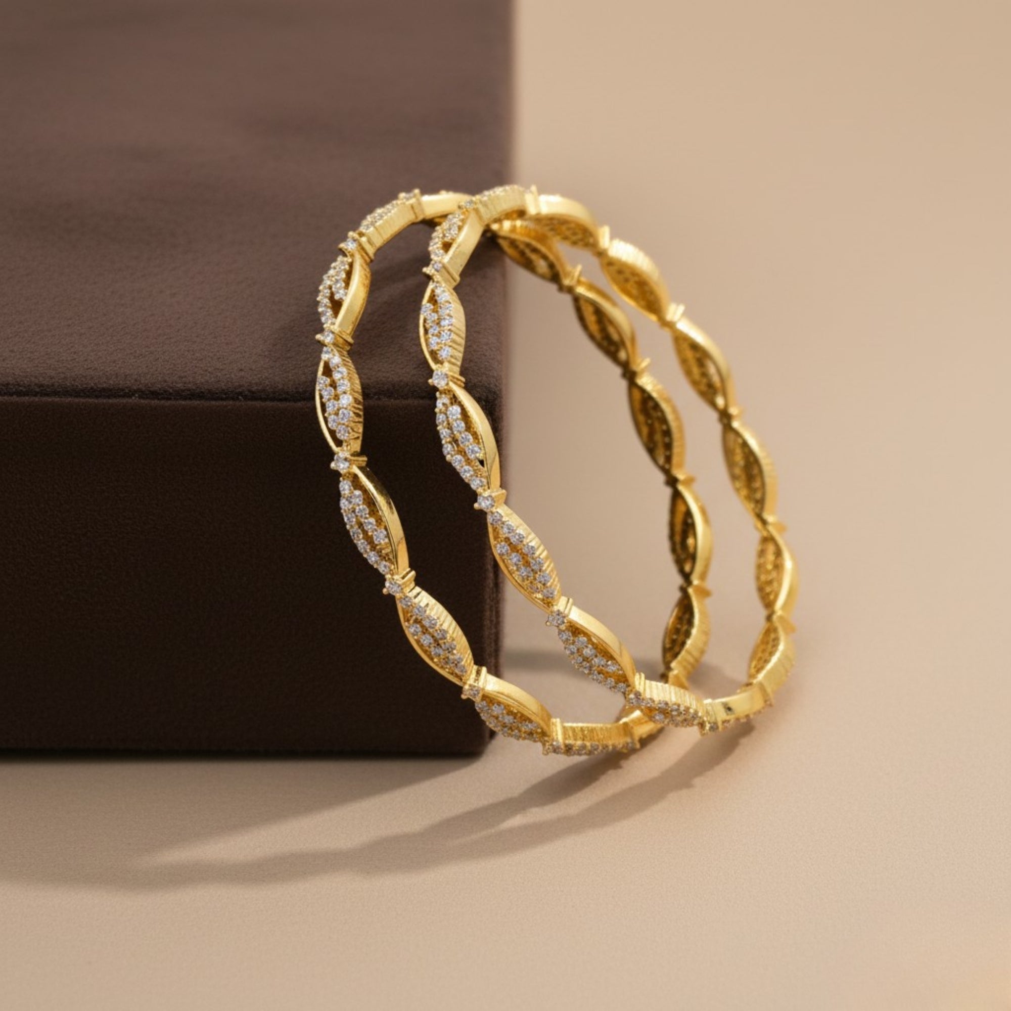 Nayantara Leafline CZ Silver 925 Bangle Pair (Gold-Plated)