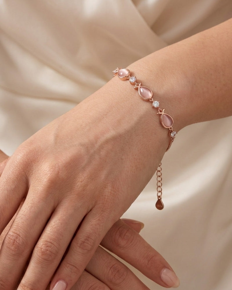 Blush Petal Drop Rose Gold 925 Sterling Silver Bracelet