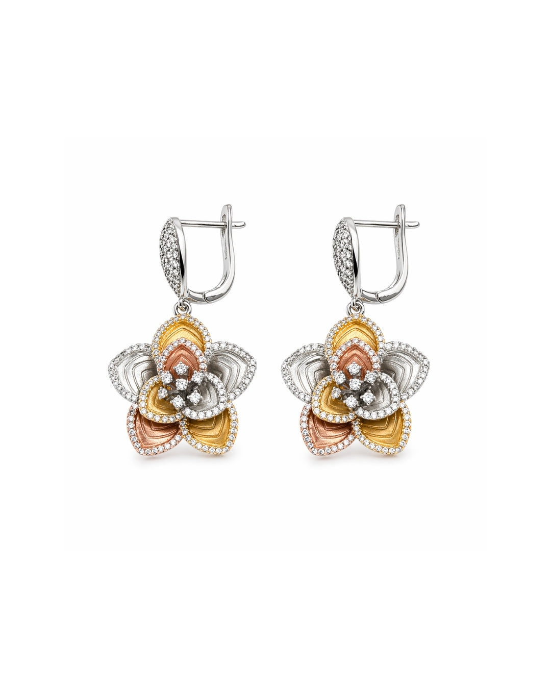 Dual Tone Layered Blossom Silver 925 Earrings