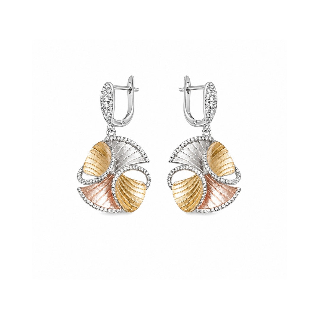 Dual Tone Sculpted Fan Silver 925 Earrings
