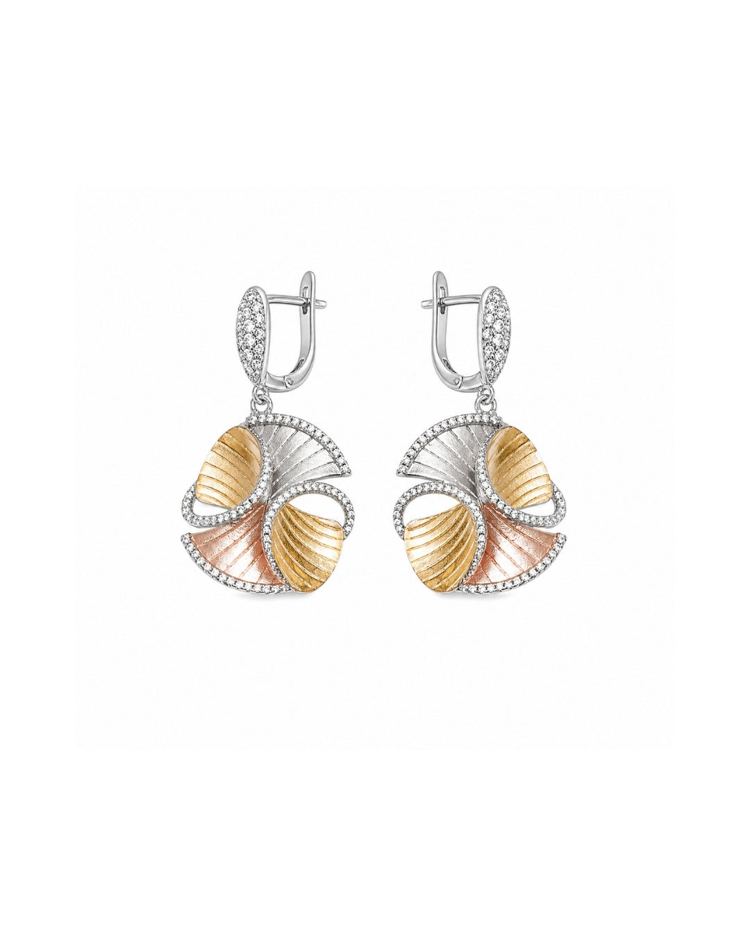 Dual Tone Sculpted Fan Silver 925 Earrings