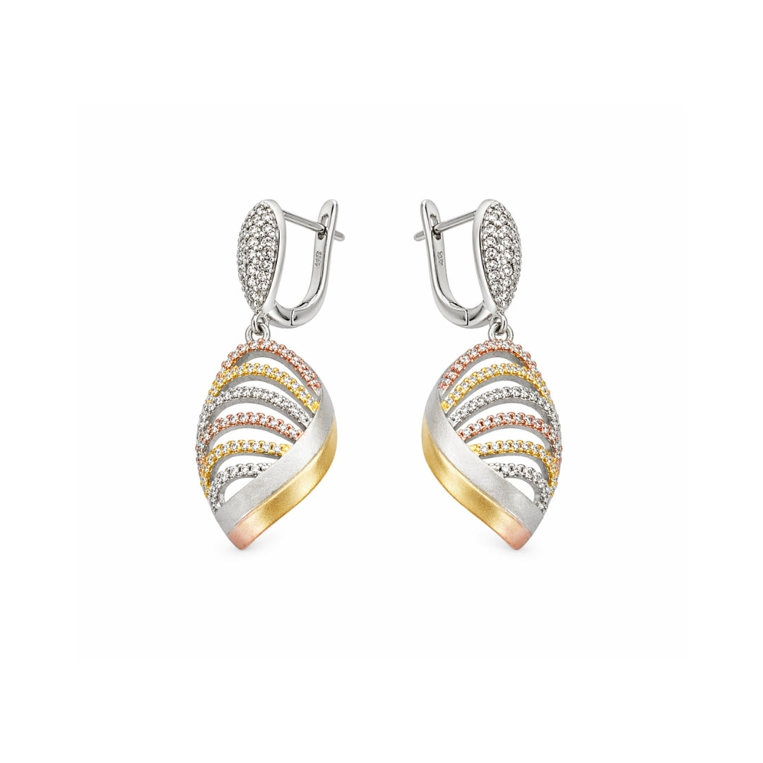 Dual Tone Swirled Ribbon Silver 925 Earrings