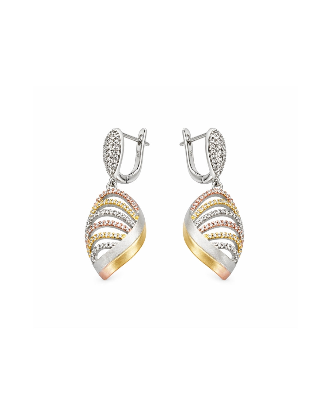 Dual Tone Swirled Ribbon Silver 925 Earrings