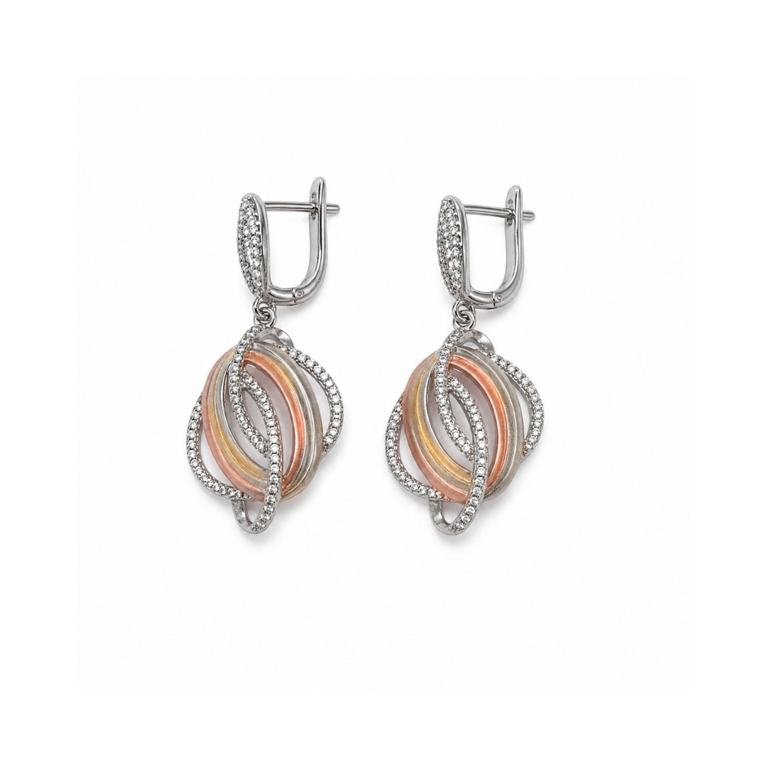 Dual Tone Interlocking Orbit Silver 925 Earrings